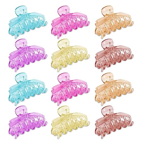 Stylish Multicolor Hair Claw Clips for Women - Pack of 12 Glossy Solid Crystal Clips for Everyday Use - Perfect for Work, School, Travel & Home Hairstyling
