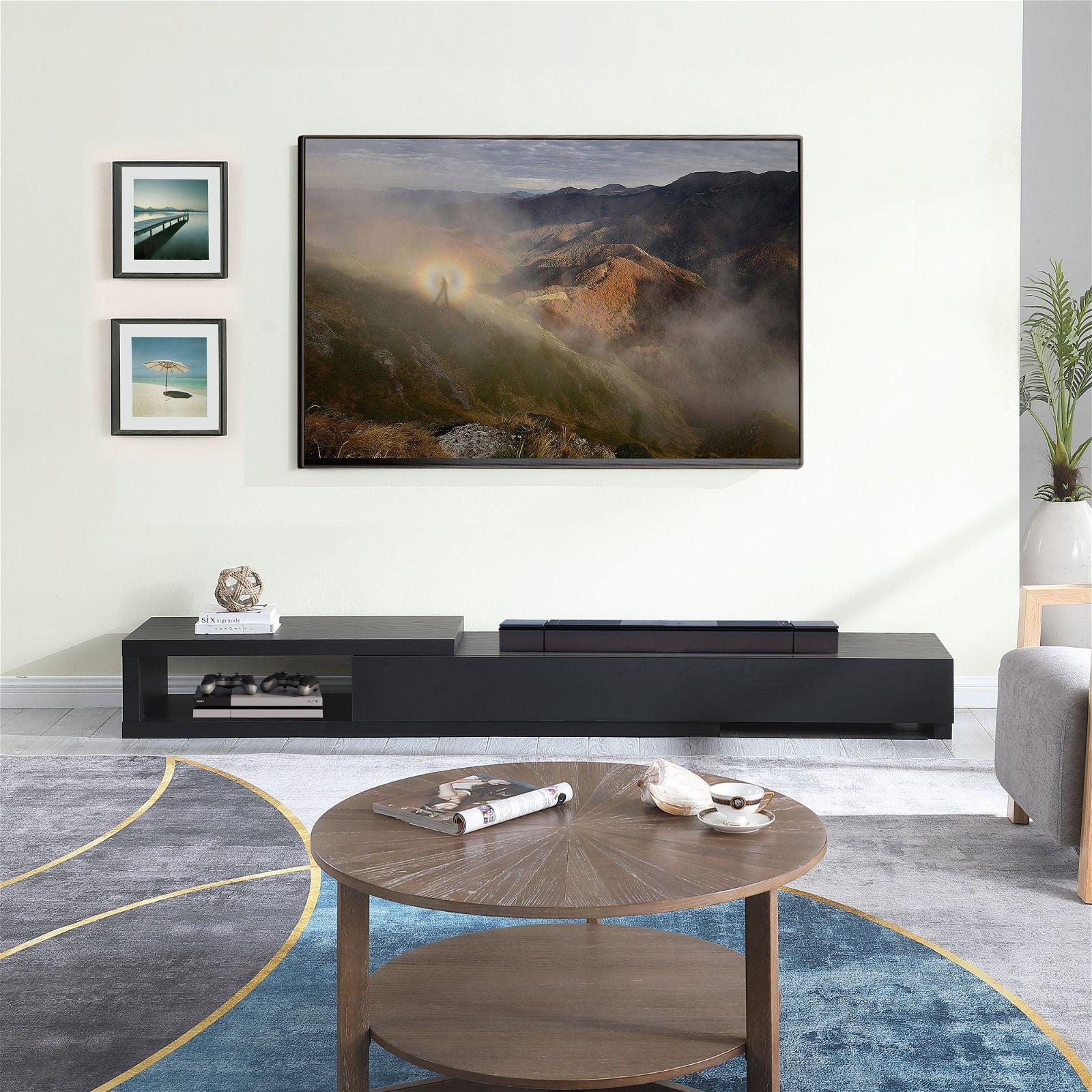 Criterion Durham Extendable TV Stand 260cm - Modern Lowline TV Unit in Black Oak for Living Room & Home Theater Setup