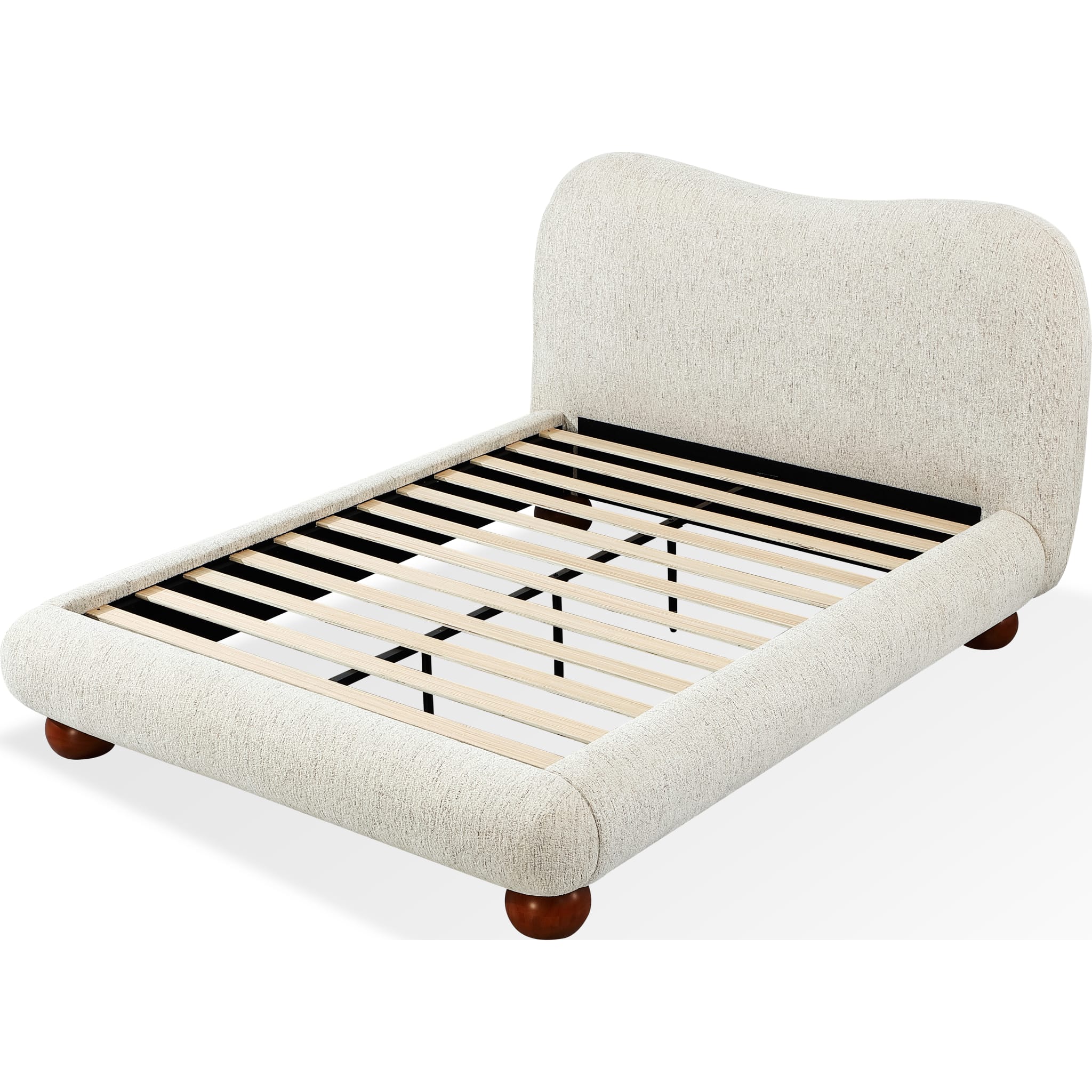 Afra Chenille Upholstered Wood Leg Platform Bed in Chinchilla - Queen Size Modern Bedroom Furniture for Small Spaces | Perfect for Apartments, Dorms & Guest Rooms