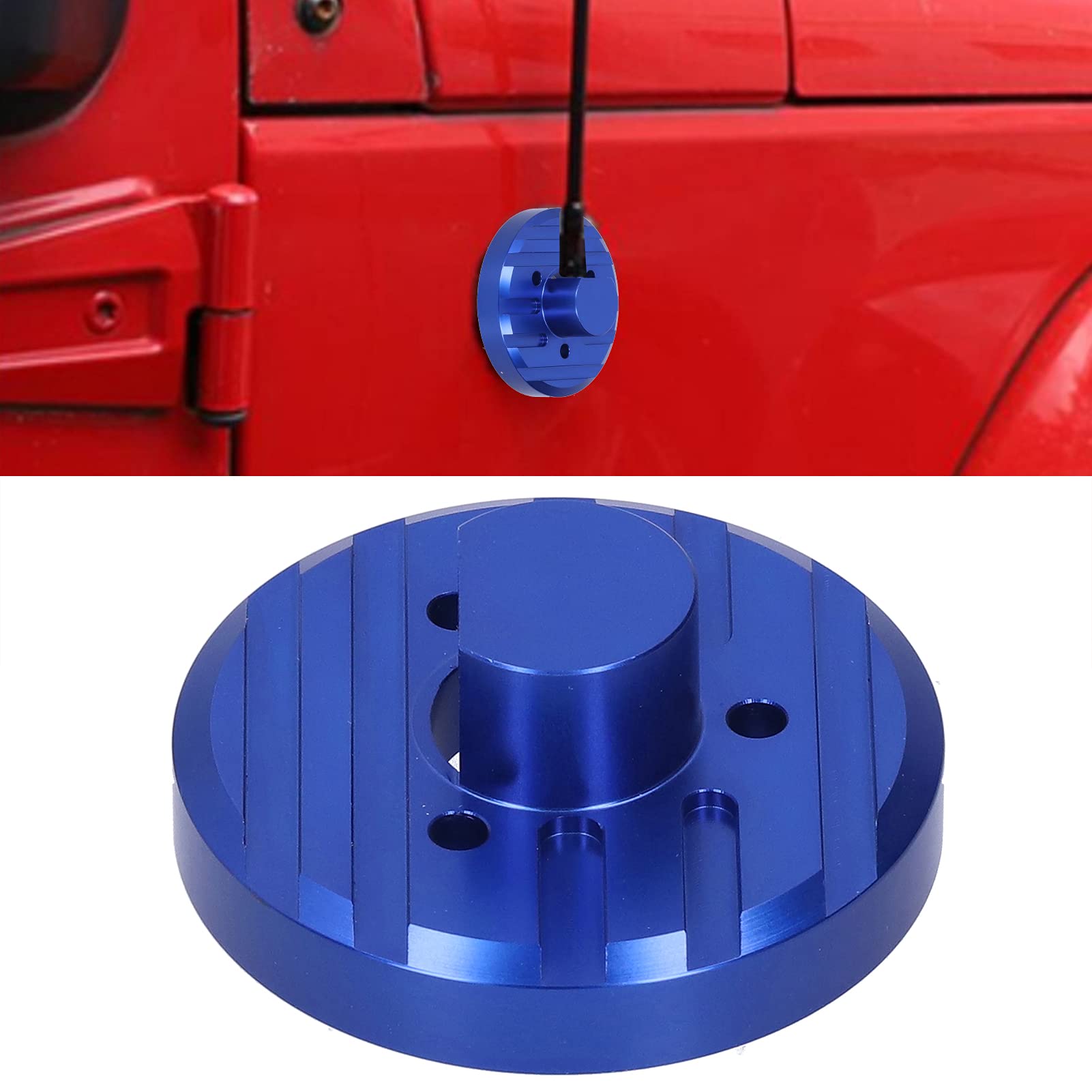**Aluminum Alloy Car Radio Antenna Base Cover - Fits Jeep Wrangler JKU JL JLU (2017-2021) - Durable Blue Trim for Enhanced Protection & Style - Perfect for Off-Roading & Daily Driving**