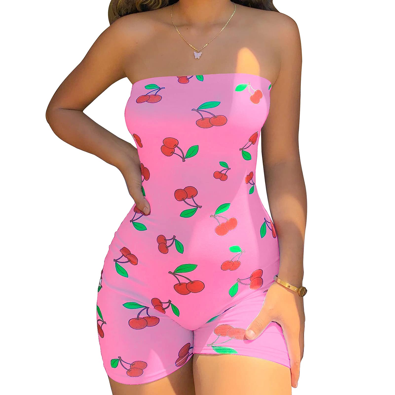 LisenraIn Women's Sexy Bodycon Romper - Sleeveless Tube Top Short Jumpsuit One Piece Club Outfit for Night Out, Party & Summer Vacation