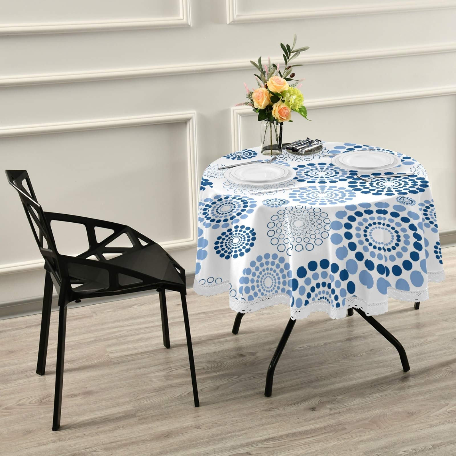 ALAZA Blue Bohemian 60 Inch Round Tablecloth - Washable Polyester Lace Table Cover for Kitchen, Party, Picnic & Dining Decor | Perfect for Round Tables, Indoor & Outdoor Use