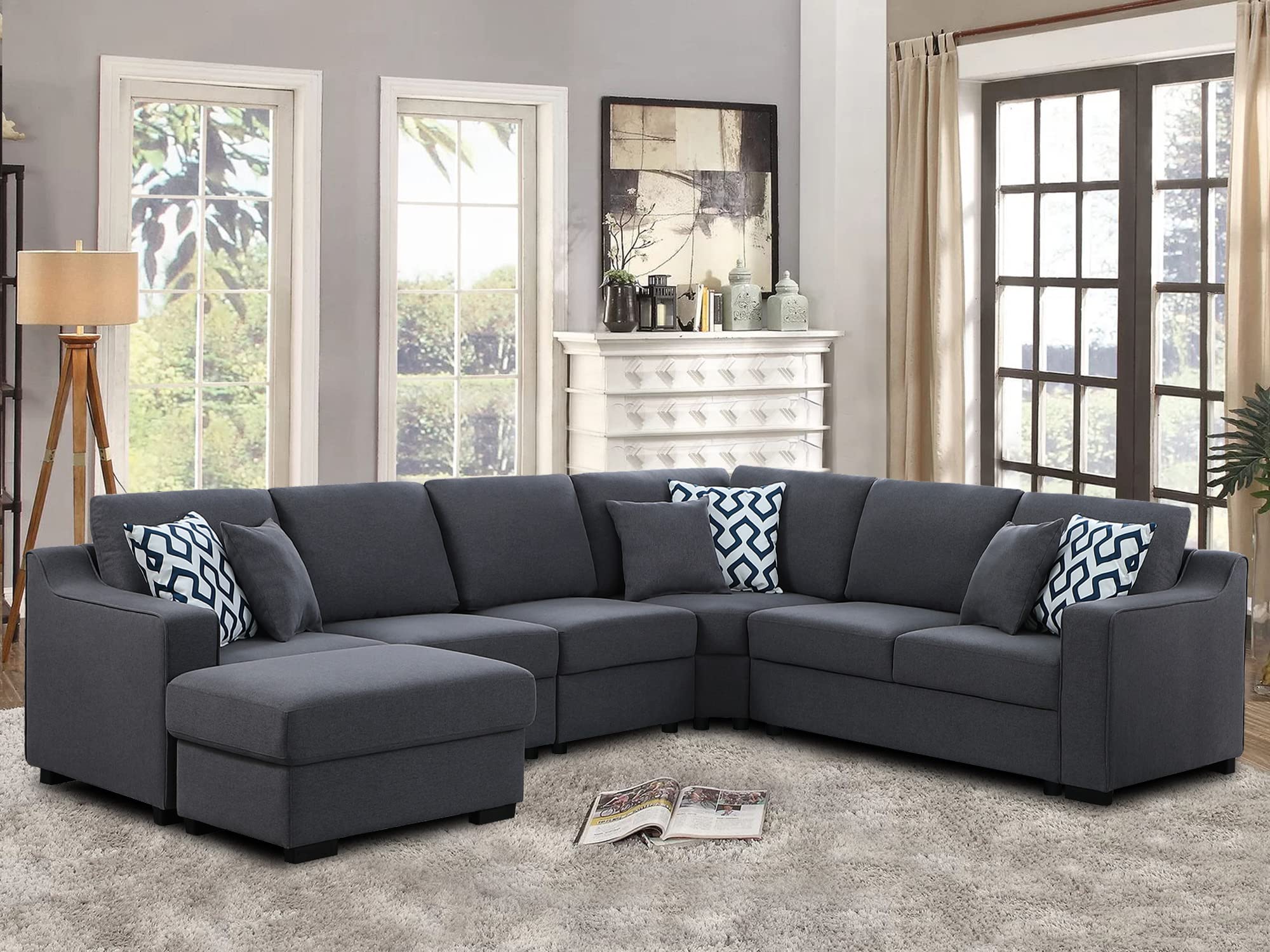**Asunflower Modular Sectional Sofa Middle Piece - Extra Armless Fabric Couch for Customizable Living Room Set, Deep Grey - Perfect for Small Spaces, Apartments & Cozy Home Decor**