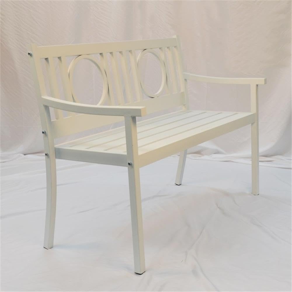 Gramercy White Outdoor Metal Bench – Durable Garden Patio Furniture for Backyard, Park, and Poolside Relaxation