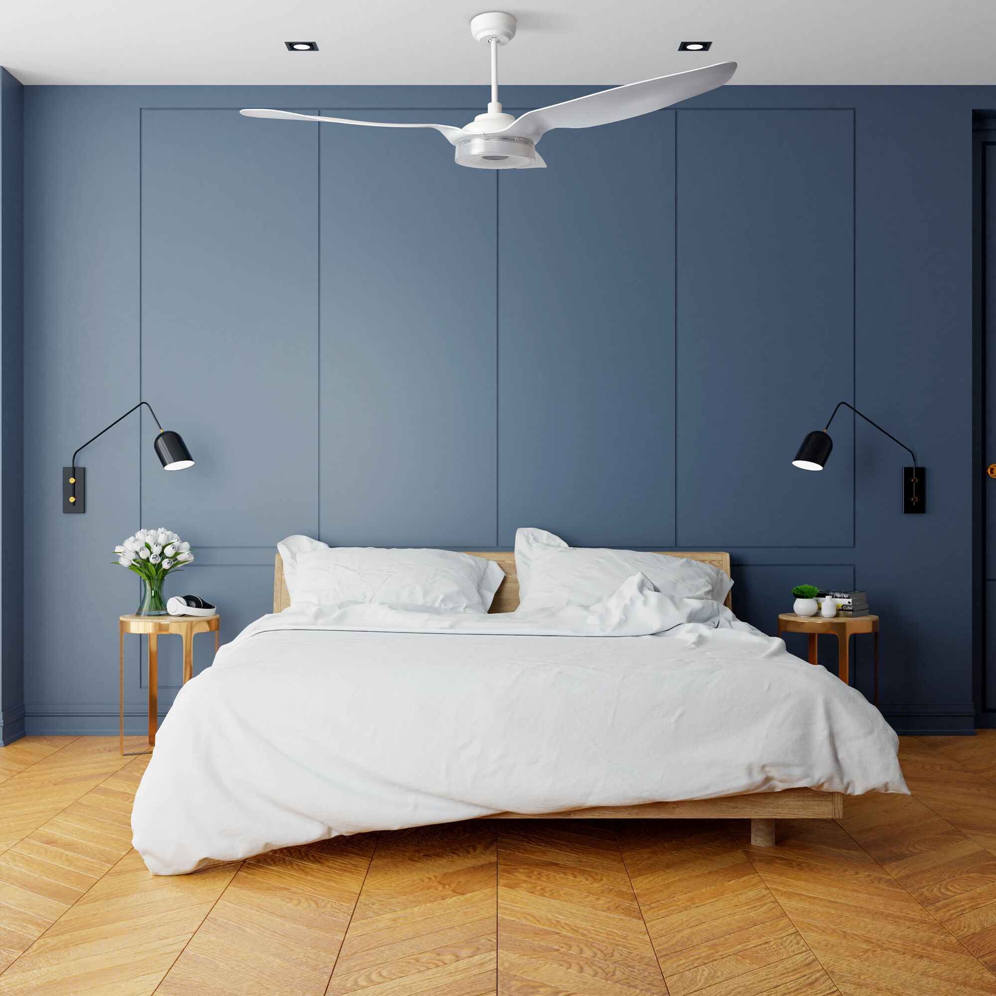 60 Inch Smart Ceiling Fan with LED Light & Remote Control - Energy Efficient, Quiet DC Motor - Modern Home Cooling for Bedroom, Living Room, Office (Set of 2)