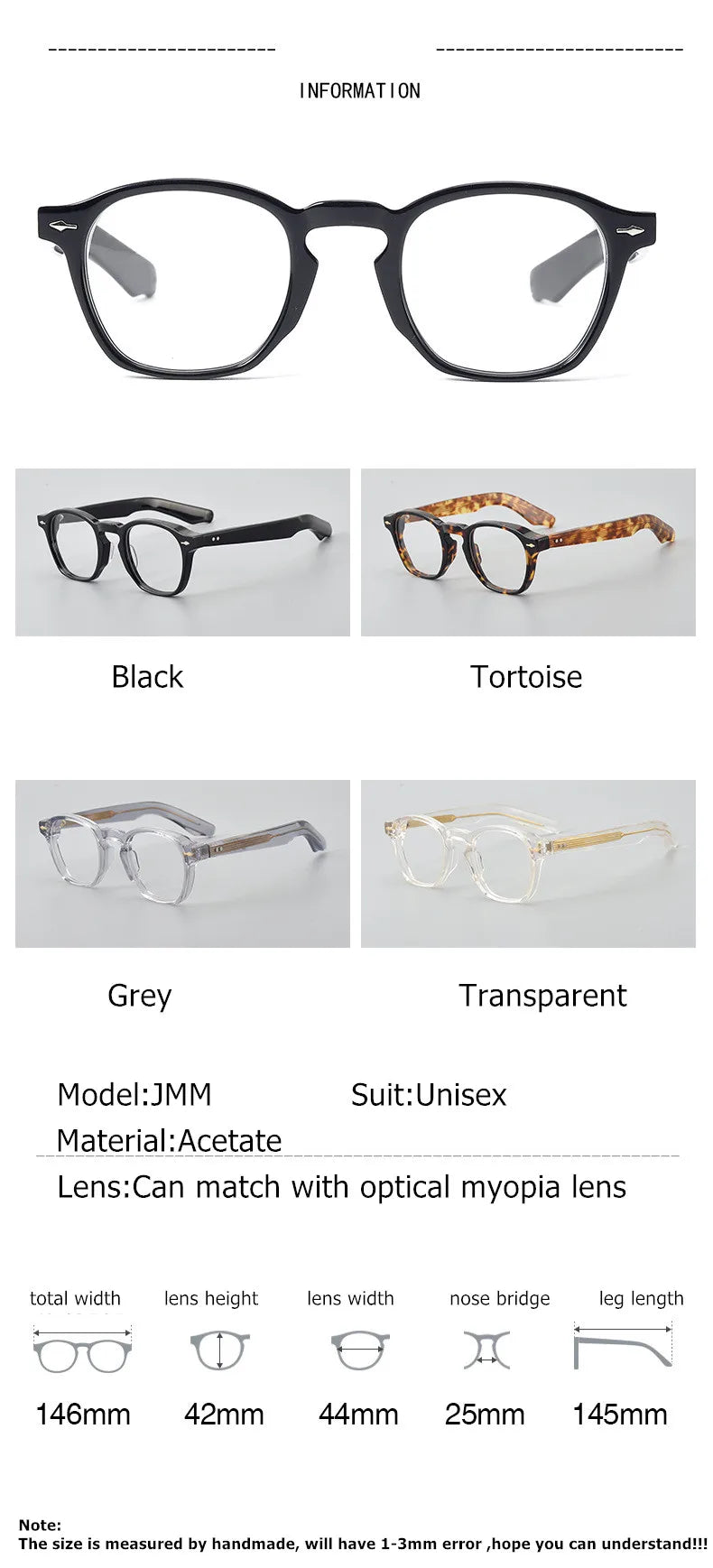 Aimee Unisex Full Rim Oval Round Thick Acetate Eyeglasses 101313 - Stylish & Durable Prescription Glasses for Men & Women - Perfect for Reading, Working & Everyday Use