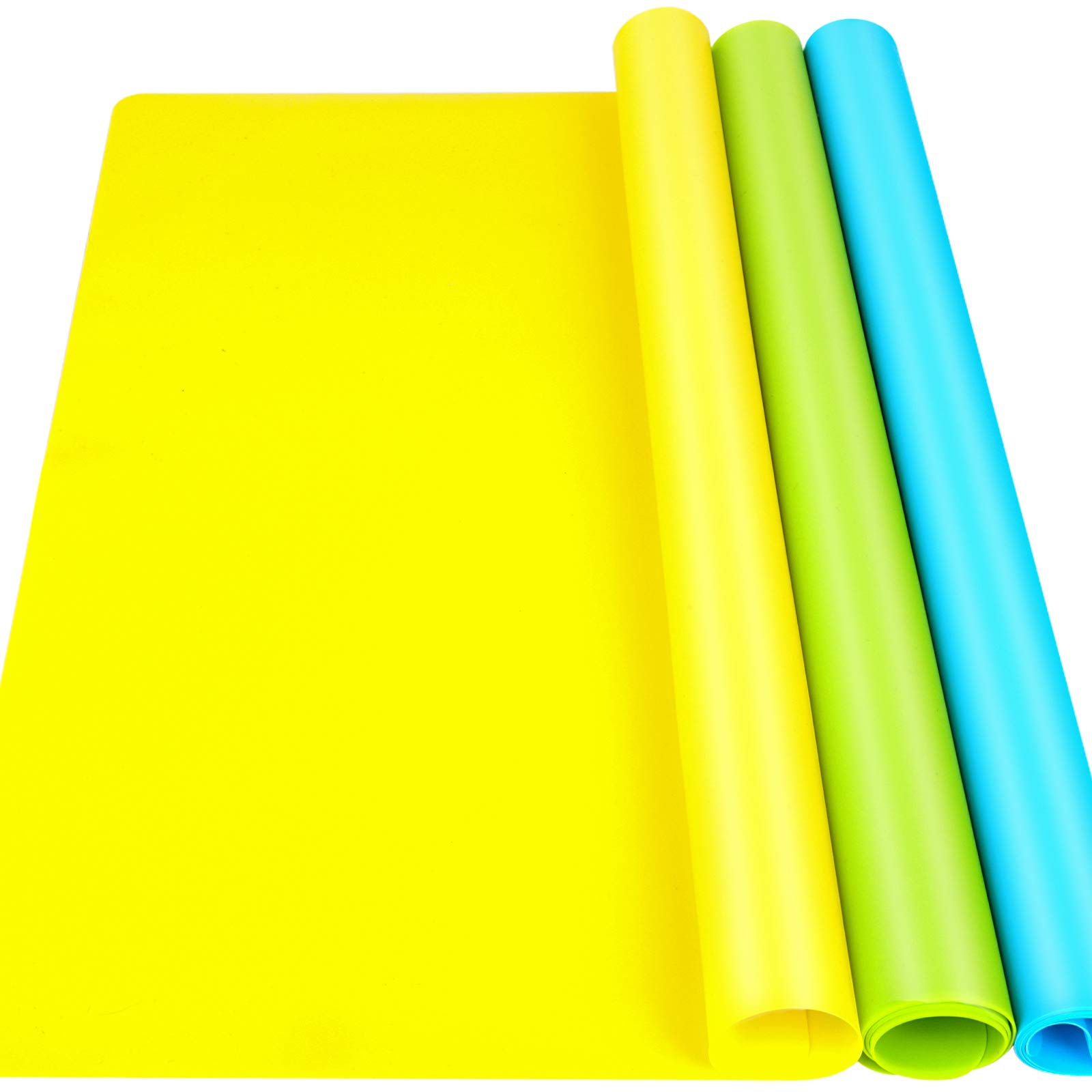 LEOBRO 3 Pack A3 Large Non-Stick Silicone Craft Mats (15.7”x11.7”) for Resin Molds, Play Dough, Clay & Epoxy Projects - Blue, Yellow, Green - Perfect for DIY Art, Jewelry Making & Baking Decorations