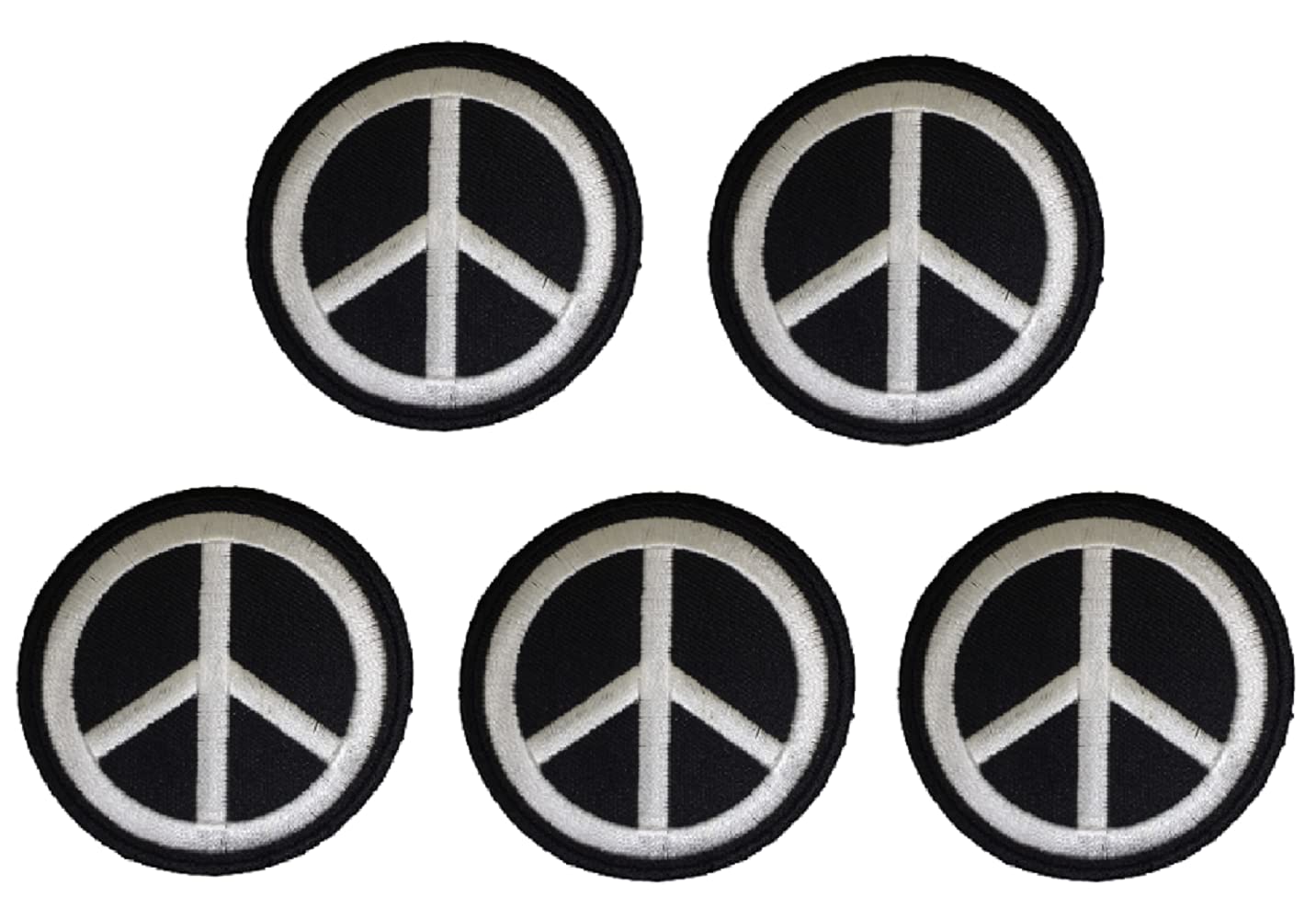 XOmise 5-Piece Black & White Peace Sign Embroidered Patches - Iron On & Sew On for Biker Jackets, Shirts, Jeans, Hats, Backpacks - Perfect for DIY Customization, Punk Fashion, and Personal Style Expression