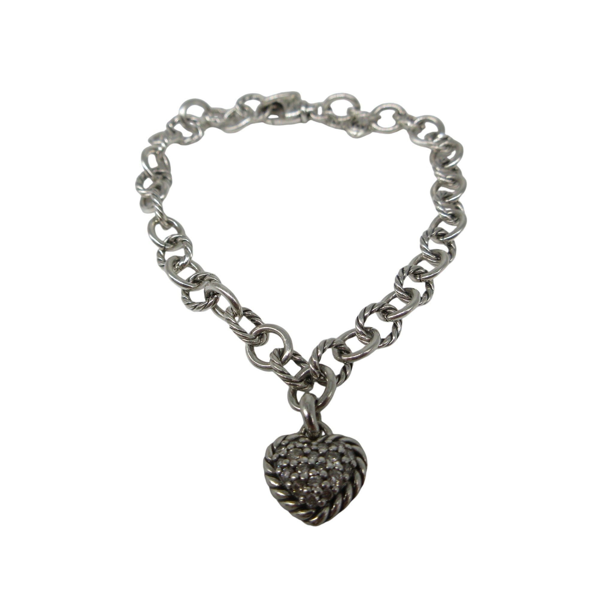 David Yurman Sterling Silver Heart Charm Bracelet with Diamonds - Elegant Jewelry Gift for Women, Perfect for Valentine's Day, Anniversary & Special Occasions