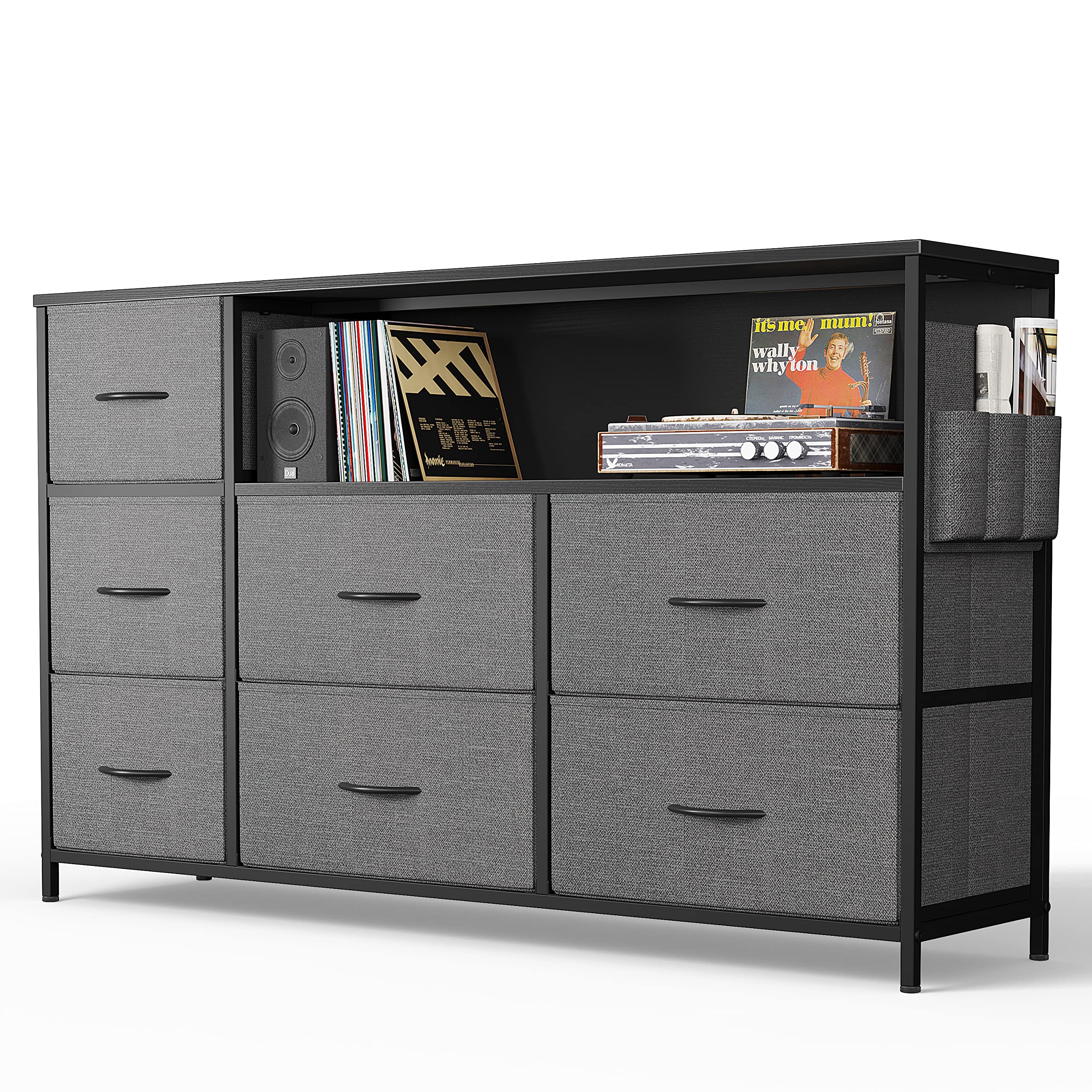CubiCubi 6-Drawer Dresser TV Stand - Modern Dark Grey Fabric Storage Cabinet for Bedroom, Nursery, or Living Room - Wide Entertainment Center for 55+ Inch TVs - Perfect for Small Spaces & Kids' Rooms