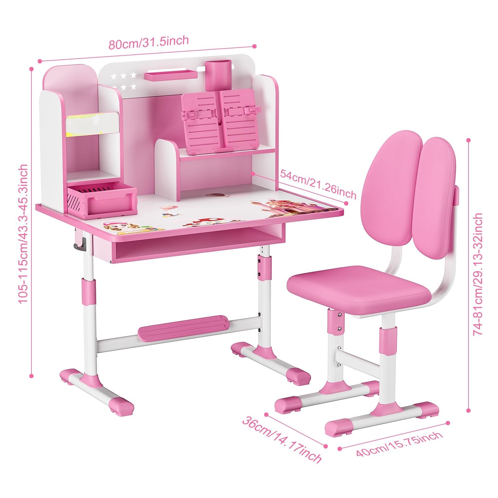 Adjustable Kids Desk & Chair Set with Storage - Study & Art for Bedroom