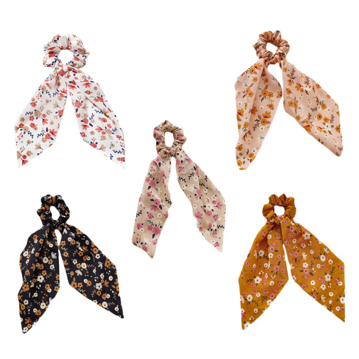 Beavorty 5-Pack Floral Print Stretch Headbands for Women - Elastic Hair Bands, Fashion Scarves, Ponytail Holders & Hair Accessories - Perfect for Work, Parties, Weddings & Everyday Style