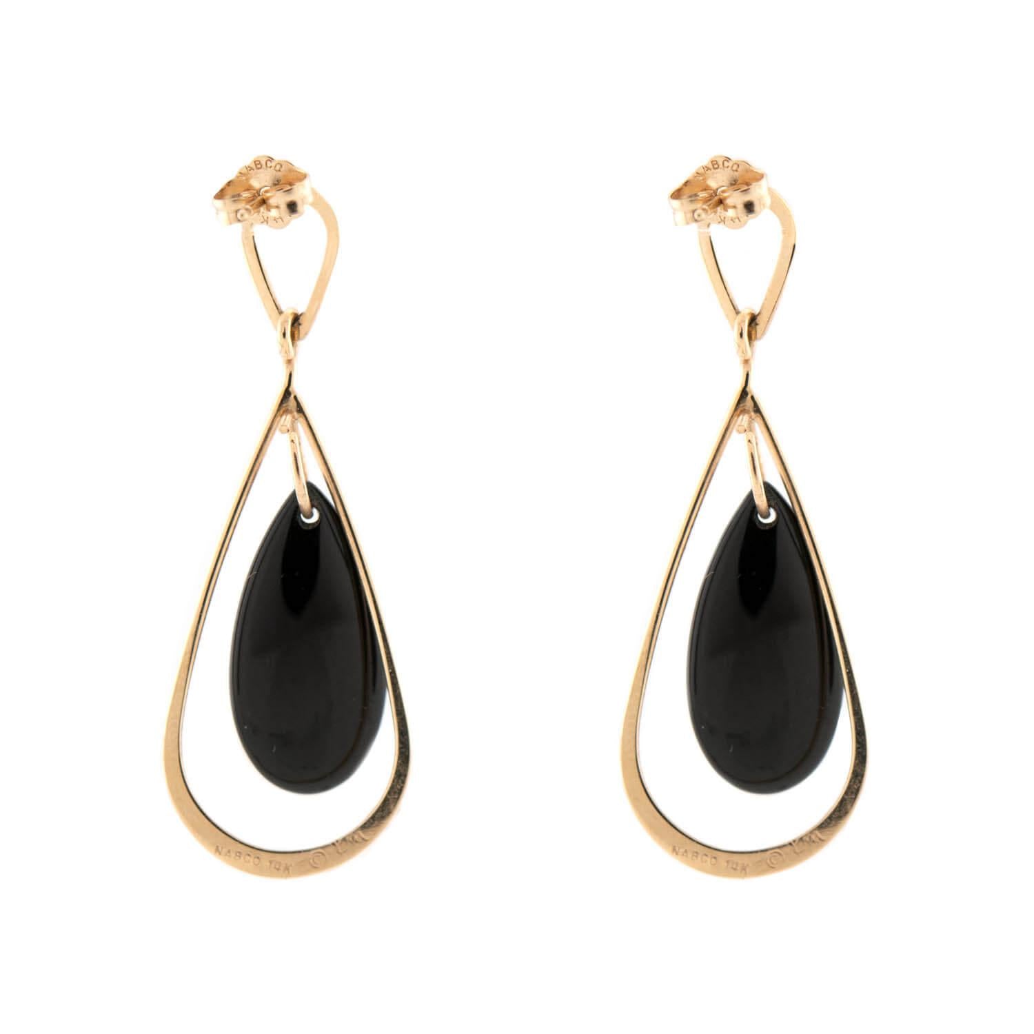 14K Gold Onyx Teardrop Earrings for Women - Elegant Dangle Drop Earrings for Party, Wedding & Evening Wear - NABCO Estate Fine Jewelry Collection