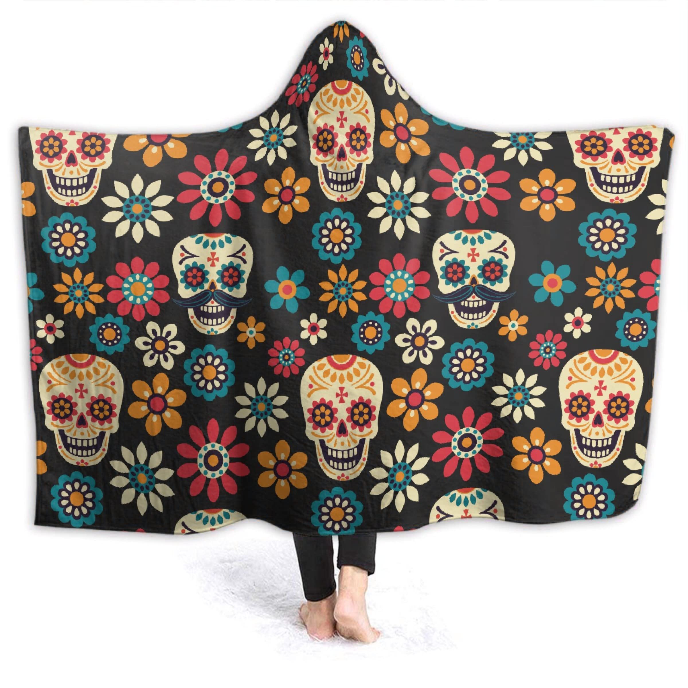 Cozy Cat Pattern Wearable Hooded Blanket for Adults - Soft Fleece Snuggie Poncho for Women & Men, Perfect Birthday Gift, Cuddlepro Hoodie for Kids - Ideal for Lounging, Movie Nights & Cold Weather