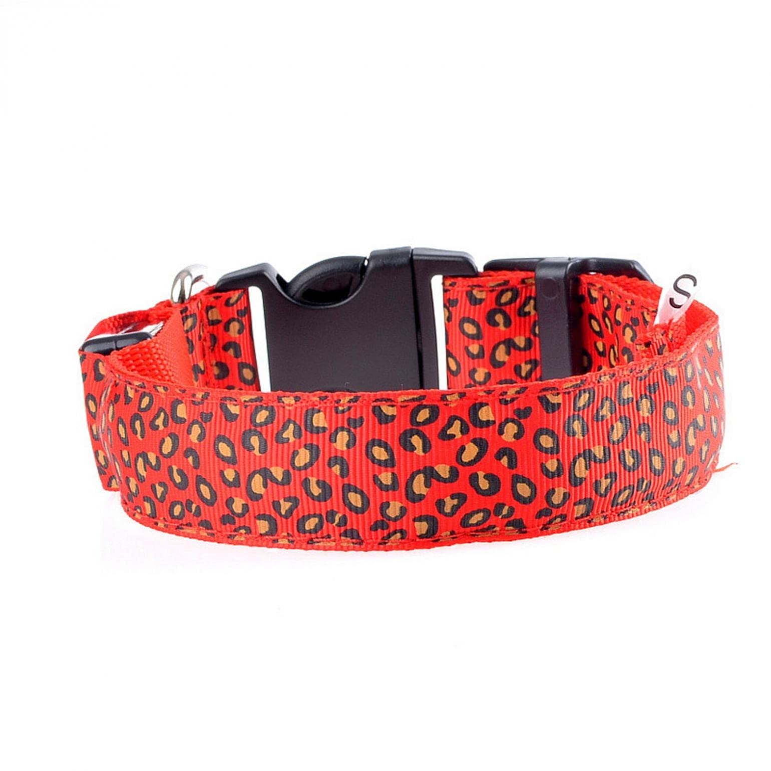 LED Glow Dog Collar - Adjustable Safety Light Up Collar for Small Medium Large Dogs (1 Count) - Leopard Print in 7 Colors (Yellow, Orange, Blue, Green, Red, Pink, Purple) - Perfect for Night Walks, Jogging & Outdoor Adventures