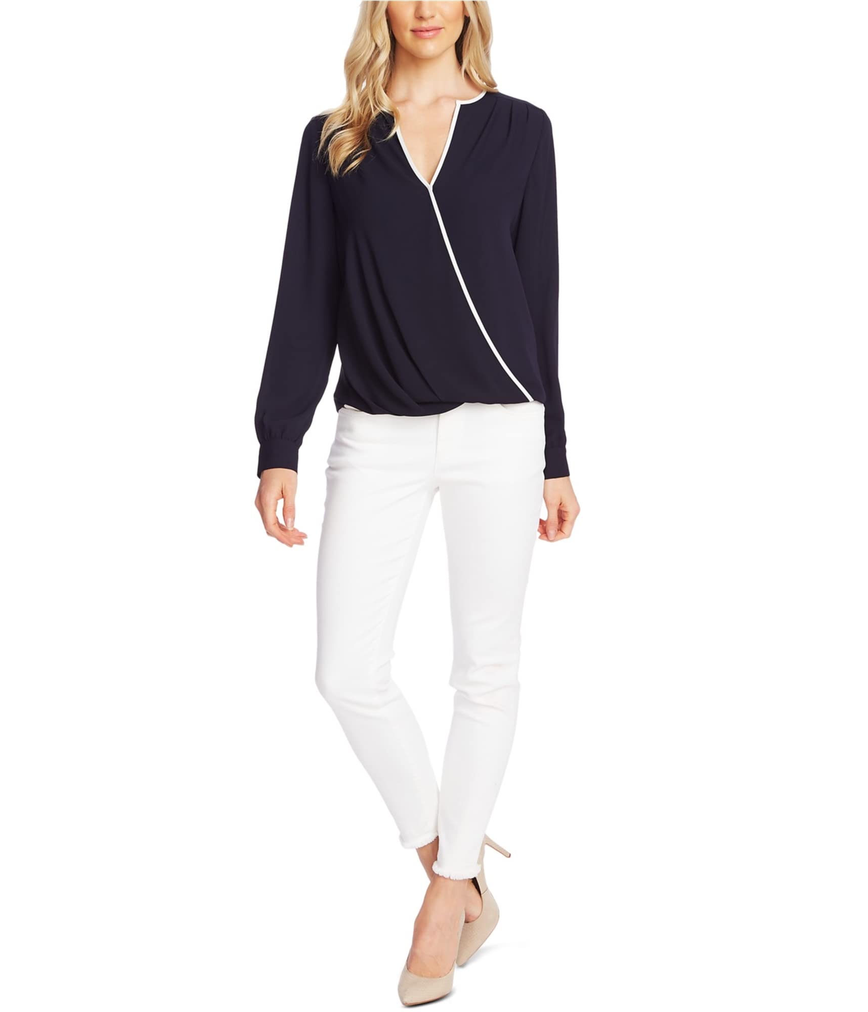 Vince Camuto Women's Wrap Front Surplice Blouse - Elegant Long Sleeve Tops for Work & Date Night | Office Wear & Evening Outfits
