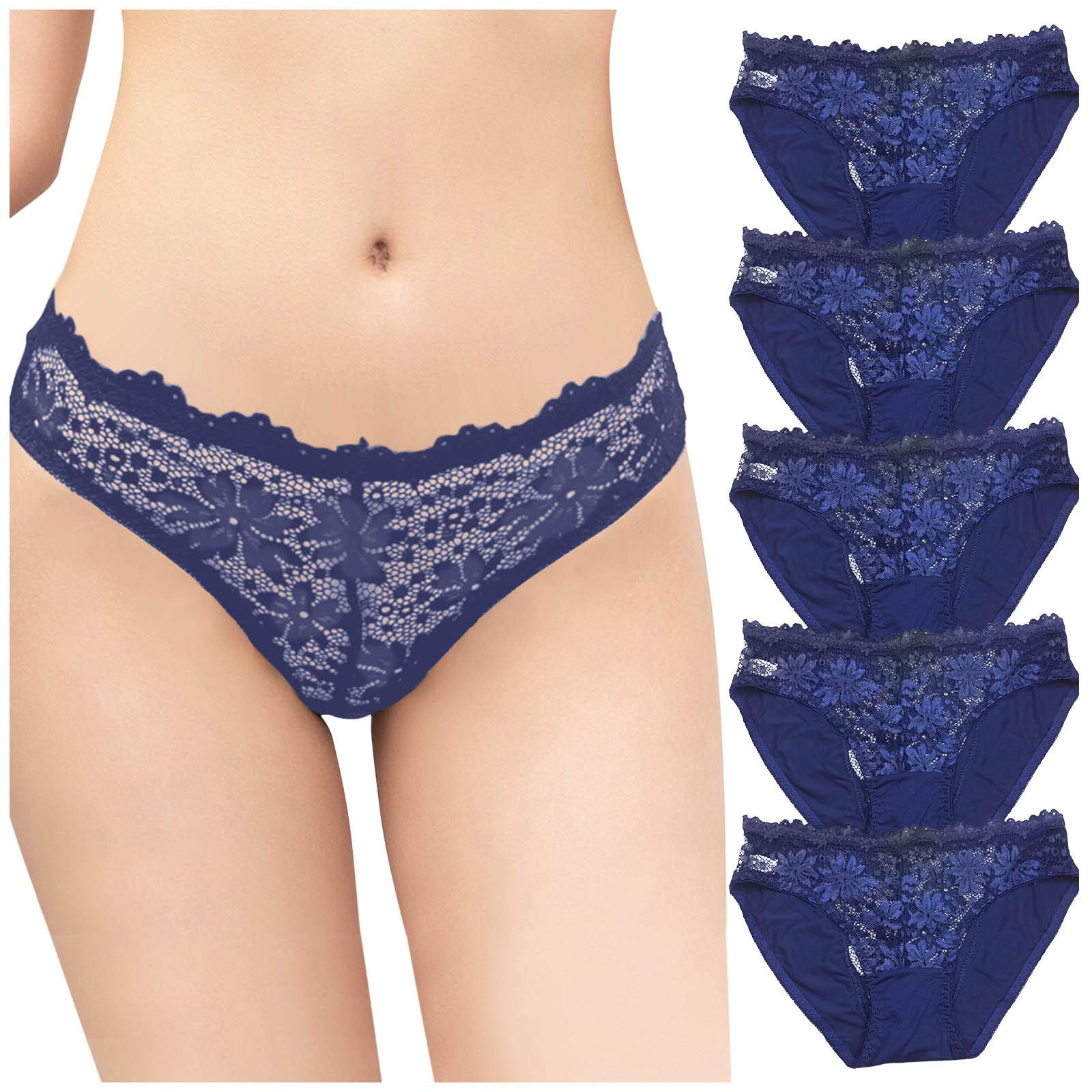 Bravetoshop Women's Cotton Lace Thong Underwear - Soft Stretch Bikini Panties Low Waist T-Back Briefs 1-5 Pack - Comfortable for Daily Wear, Sleep & Intimate Moments