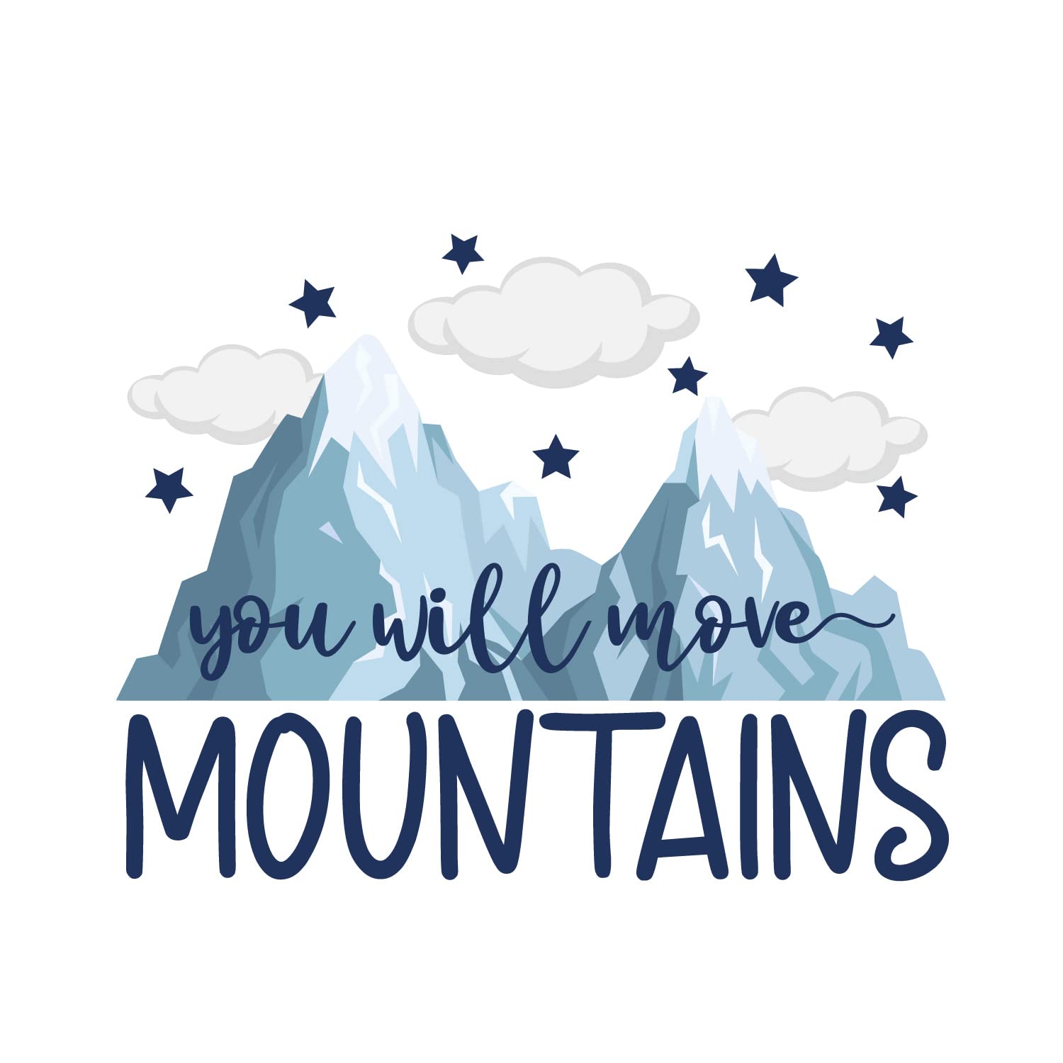 Inspirational Mountain Wall Decal for Kids Room - 'You Will Move Mountains' Quote Vinyl Sticker - Full Color Cloud & Star Decor for Boys Bedroom - Perfect for Nursery, Playroom & Teen Room Motivation