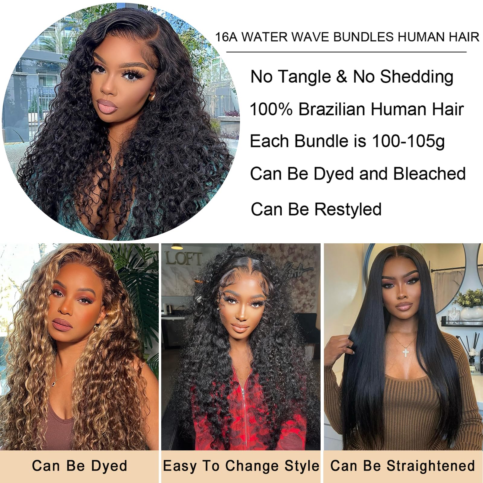 20 Inch Brazilian Virgin Remy Human Hair Bundles - Water Wave 3 Bundles 16A 100% Unprocessed Natural Black Hair Extensions for Styling & Volume | Perfect for Daily Wear, Parties & Special Occasions
