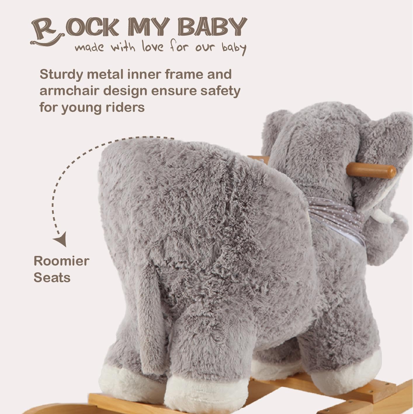 Plush Gray Elephant Rocking Horse with Chair - Soft Stuffed Baby Rocker with Sweet Music, CPC Certified - Perfect for Toddlers' Playroom, Nursery Decor & First Birthday Gifts