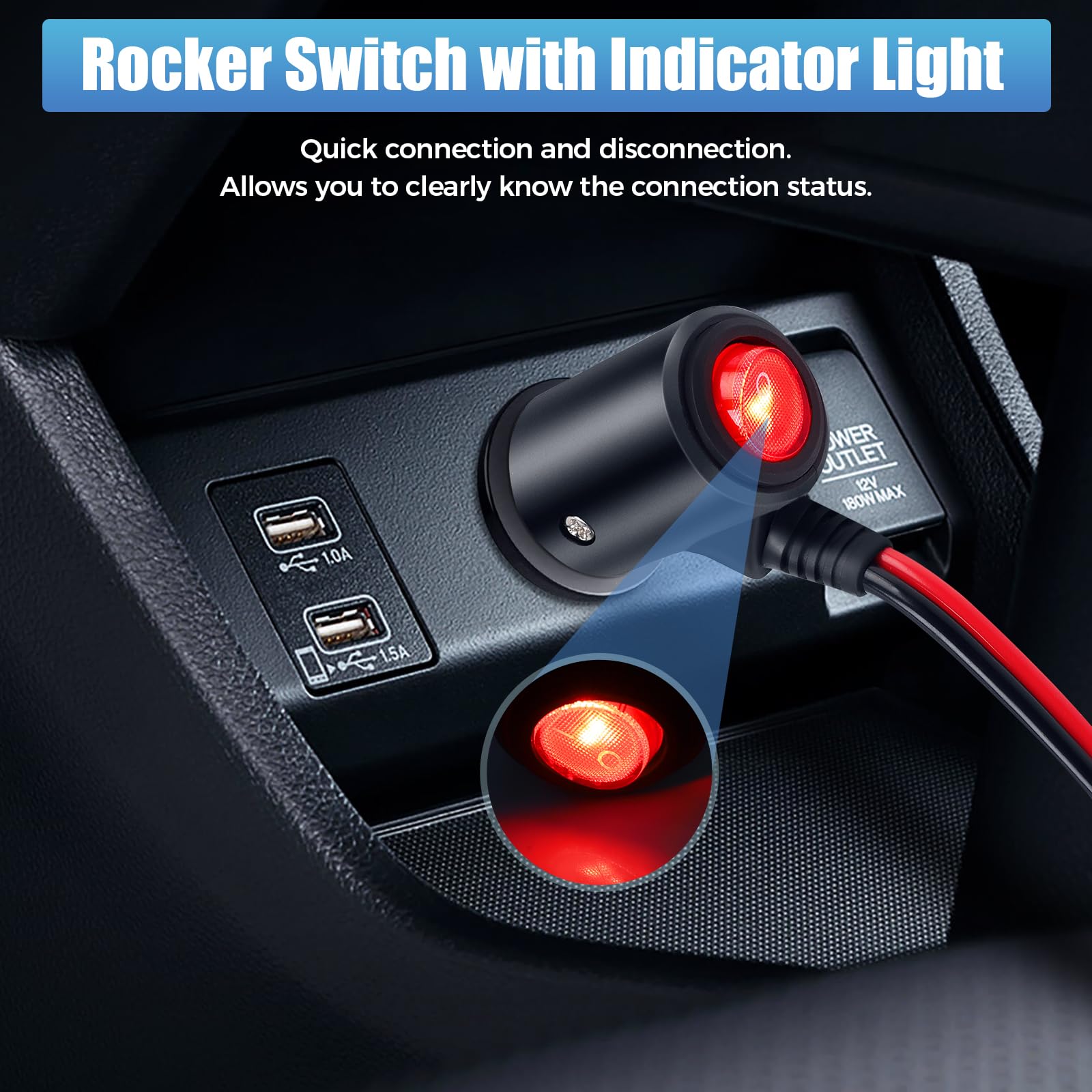 12V Cigarette Lighter Male Plug Replacement with On/Off Switch - 1.8FT 14AWG Extension Cable for Car, Truck, Motorcycle - Power Your GPS, Phone Charger & Portable Devices On The Go