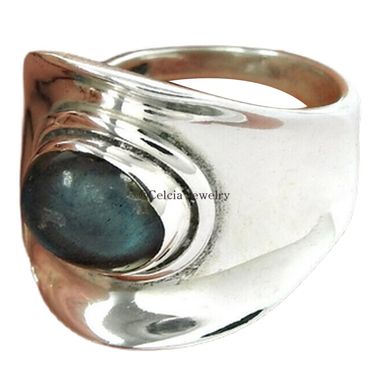 Labradorite Sterling Silver Ring for Women - 925 Real Silver Vintage Bohemian Jewelry - Perfect for Valentine's Day, Holiday & Everyday Wear - Elegant Organic Gemstone Ring Size 7 (Great for Date Nights, Office Wear & Special Occasions)