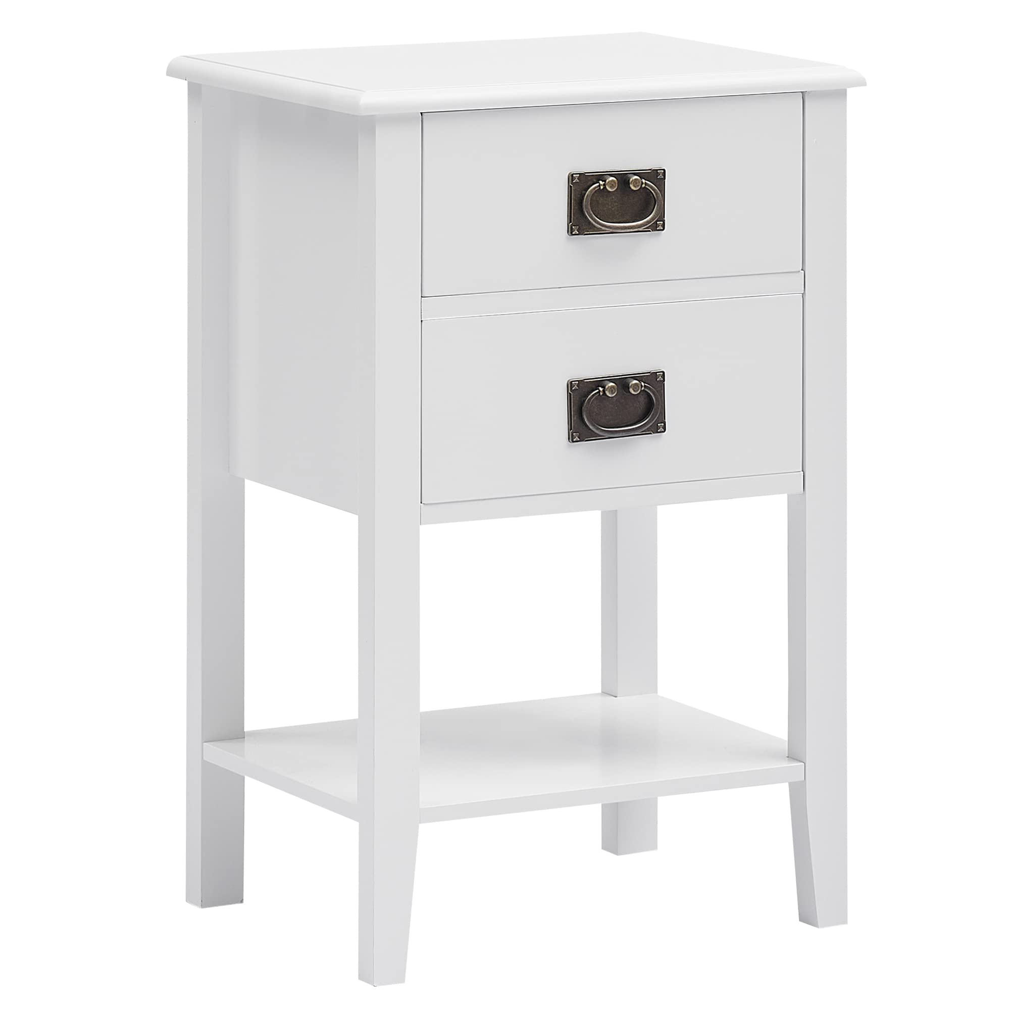 VECELO White Nightstand with 2 Drawers - Vintage Accent End Table for Bedroom & Living Room - Small Space Solid Wood Side Table - Perfect for Bedside Storage & Home Decor