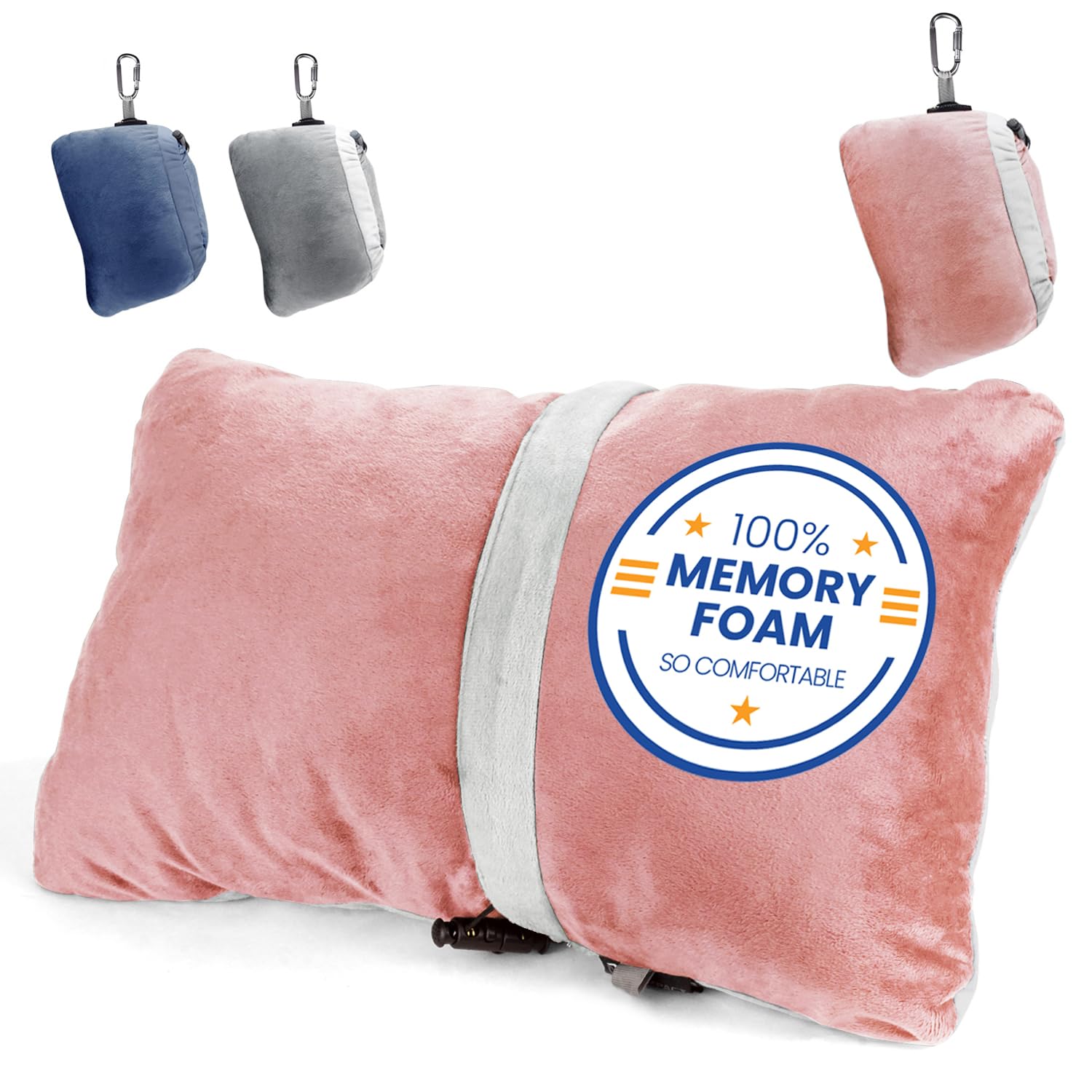 Ultra Soft Compact Travel Pillow with Shredded Memory Foam - Breathable Fleece Cover for Neck Support on Airplanes, Cars & Trains - Patented Roll-Up Design (Pink) - Perfect for Long Flights, Road Trips & Commuting