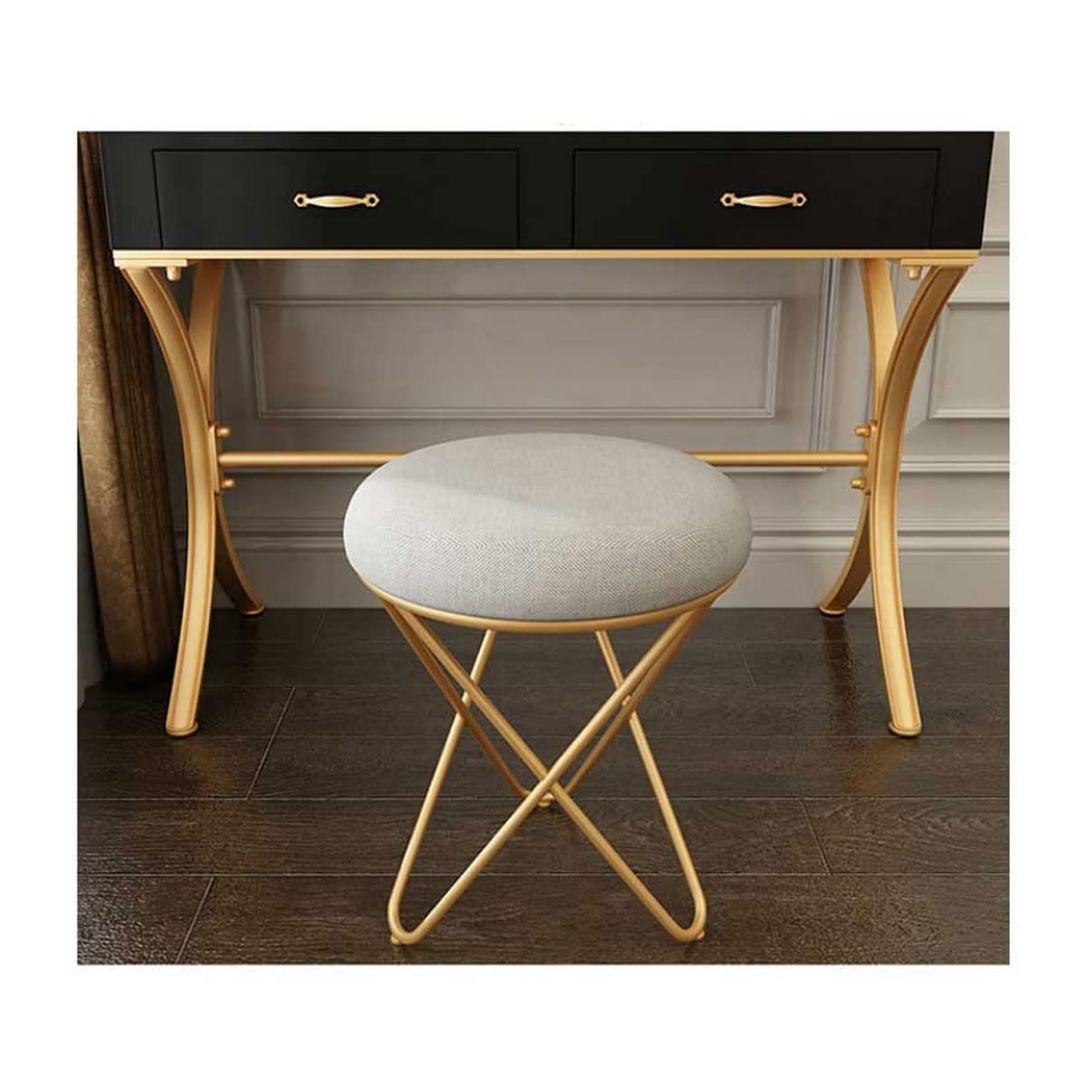 Gold Makeup Vanity Stool with Padded Seat - Dressing Bench, Piano Stool, Dining & Garden Footstool - Perfect for Bedroom, Bathroom & Home Decor
