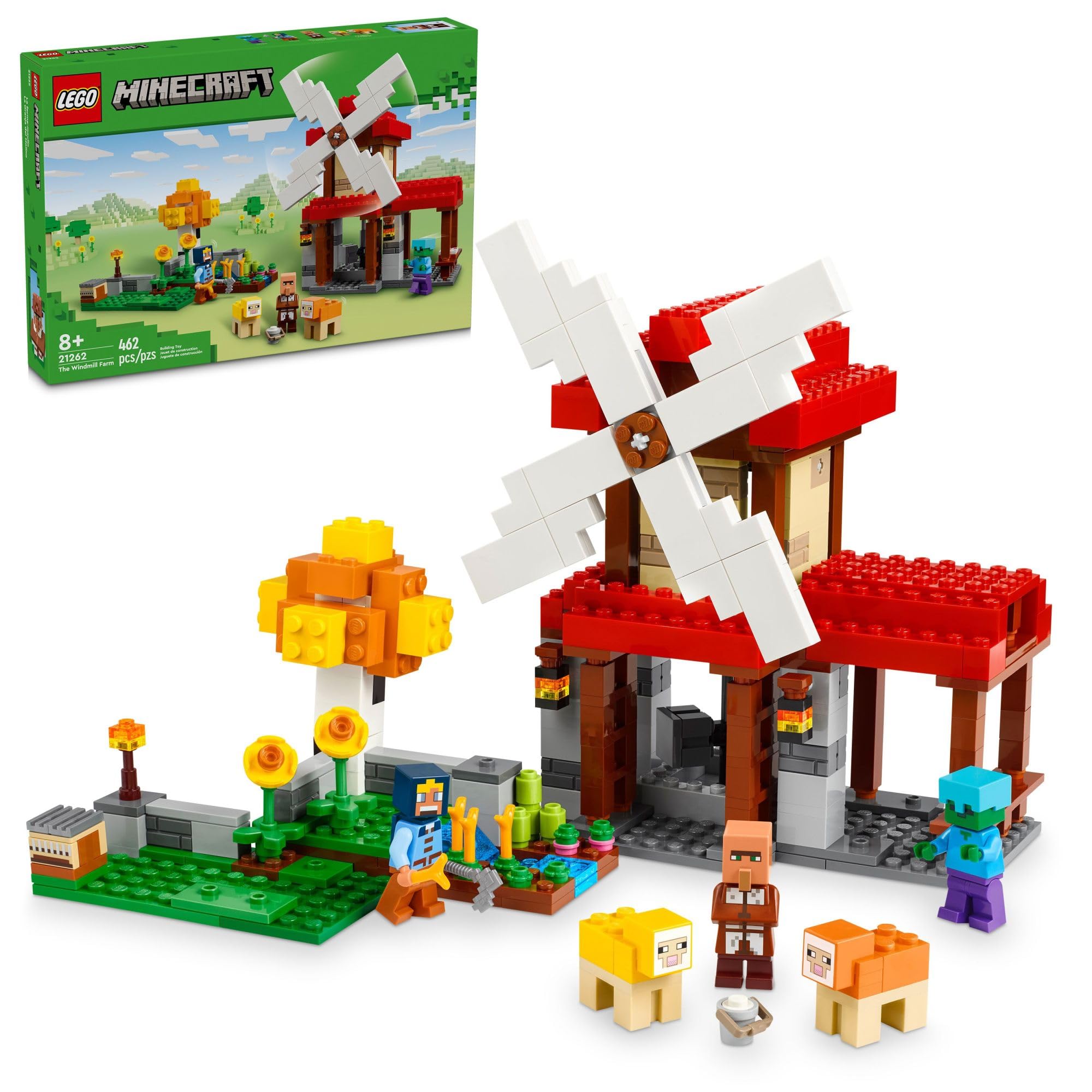 LEGO Minecraft The Windmill Farm Building Set - Creative Construction Toy for Kids Ages 8+ with 3 Minifigures - Perfect Birthday Gift for Boys & Girls Who Love Minecraft Video Game - Great for Imaginative Play, STEM Learning & Collectible Display (Model 21262)