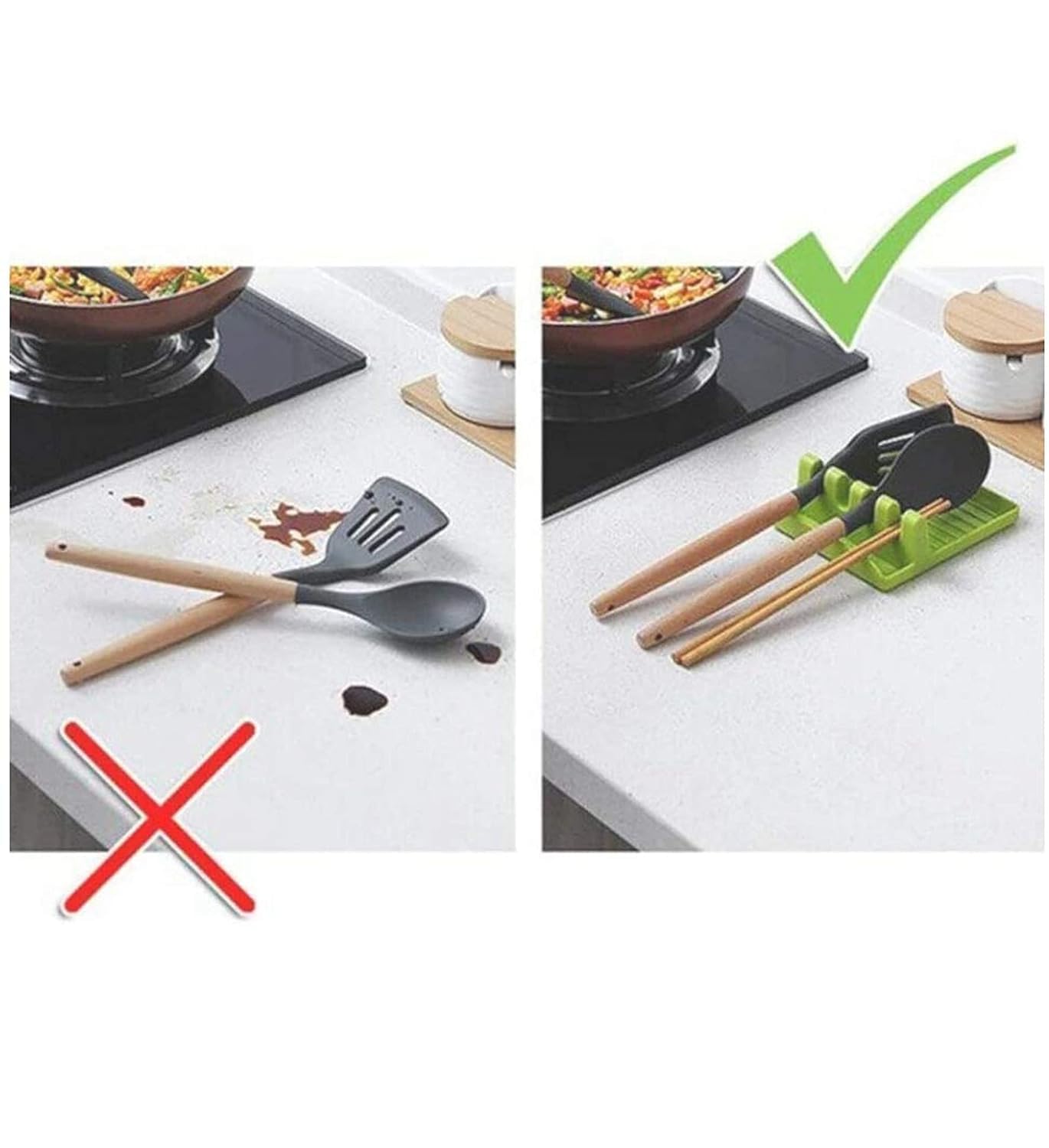 Shivansha Enterprise 4-Slot Kitchen Utensil Holder - Multifunctional Plastic Spoon & Pot Clip Organizer for Stove, Pan Lid Rack (1 Piece) - Perfect for Cooking, Baking & Kitchen Organization