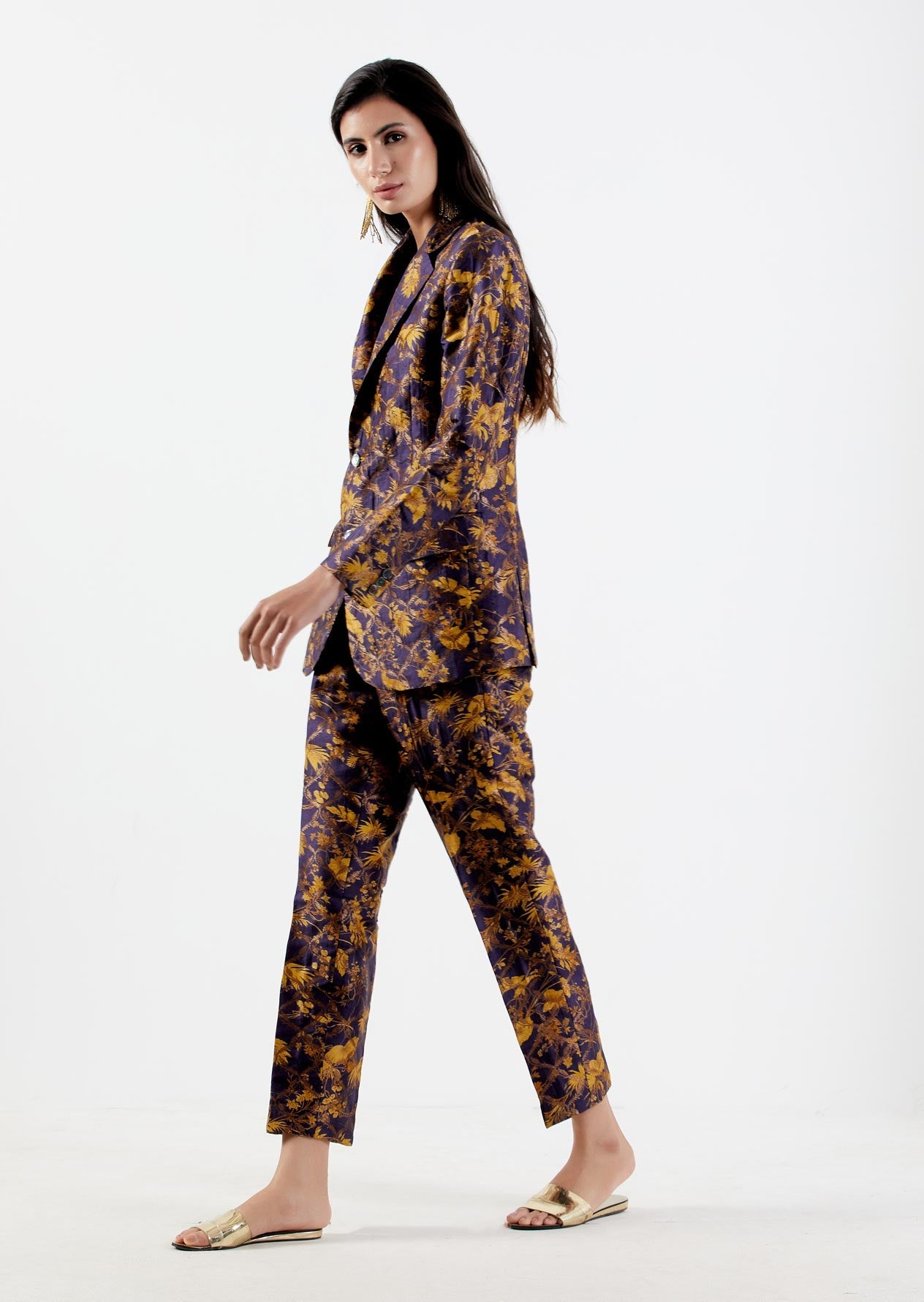 Classic Silk Brocade Gold Pants for Women - Elegant Formal Trousers for Office, Party & Special Occasions