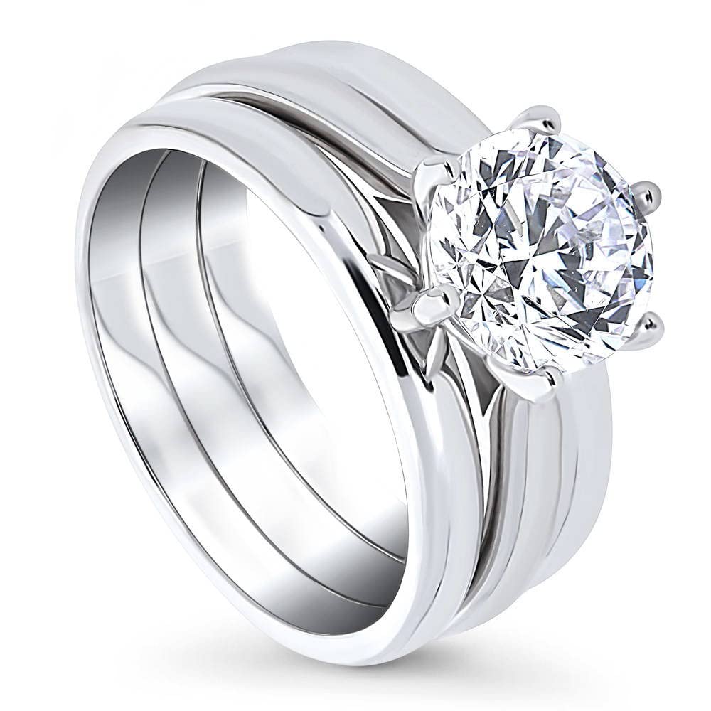 BERRICLE Sterling Silver Solitaire Wedding & Engagement Ring Set - 2 Carat Round Cut Cubic Zirconia CZ for Women, Rhodium Plated (Sizes 4-10) - Perfect for Proposals, Anniversaries & Special Occasions