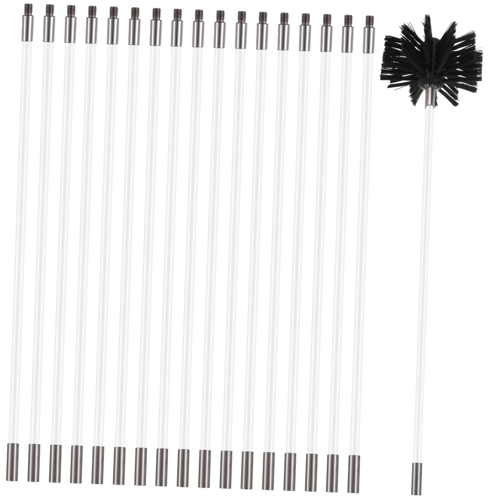 Veemoon 18-Piece Flexible Chimney Brush Kit with 2 Brush Heads & Hexagonal Handle - Easy Cleaning for Fireplaces, Wood Stoves, and HVAC Ducts