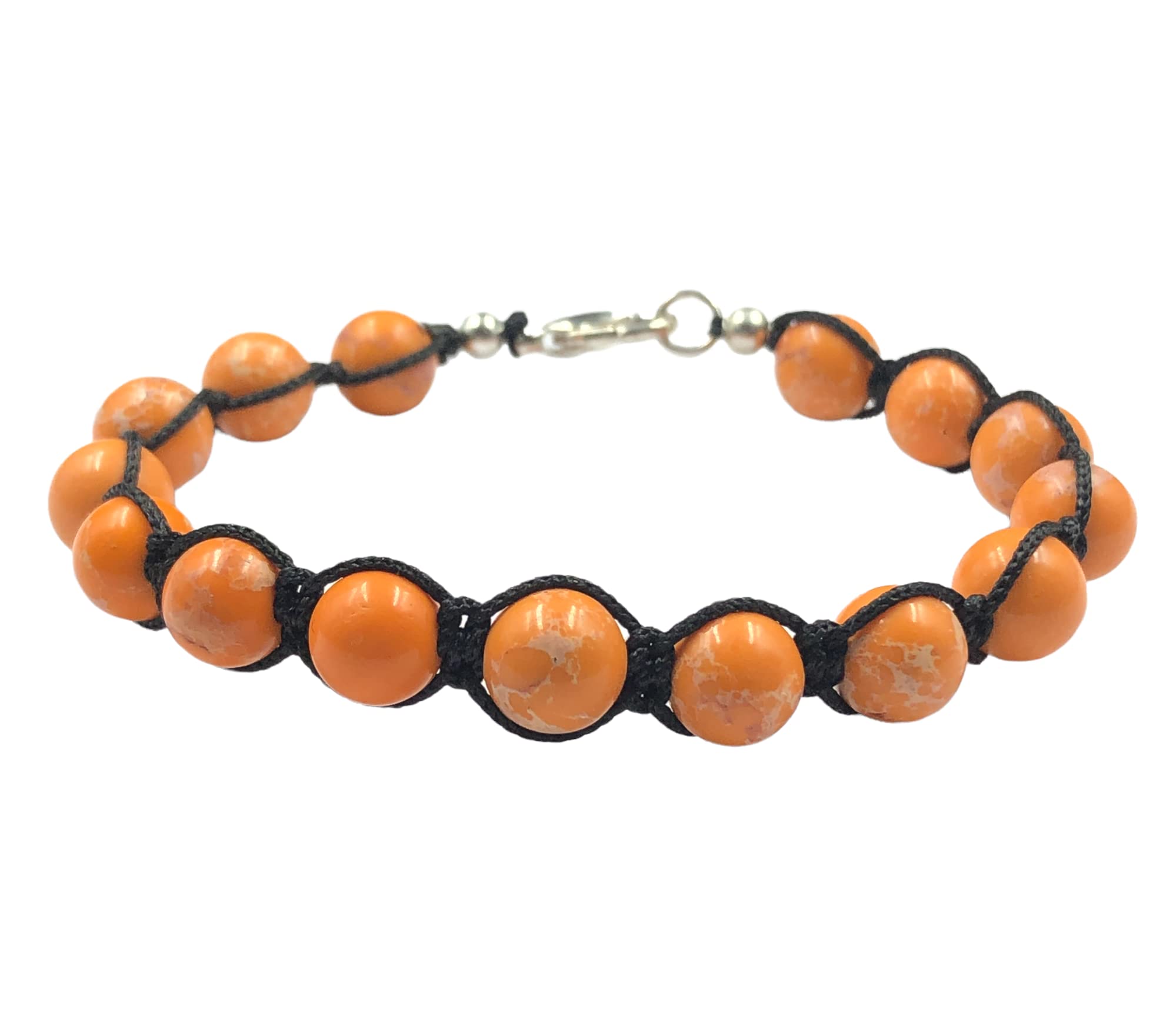 Natural Healing Power Orange Copper Turquoise Gemstone Beaded Bracelet - 8mm Unisex Cuff for Yoga, Meditation & Reiki Healing | Handmade Boho Woven Wrap Bracelet with Charm | Anxiety Relief Gift for Men & Women (Perfect for Spiritual Practices, Stress Relief & Fashion Accessory)
