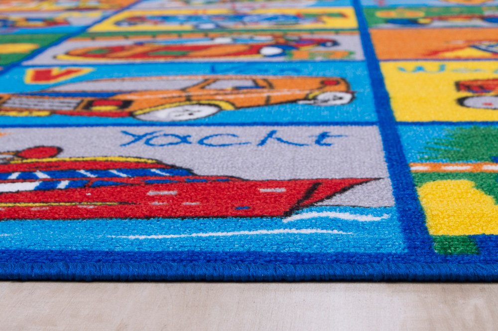 Handmade Kids Educational Play Rug - Alphabet Cars & Transportation Puzzle Mat 8x10 Feet - Colorful ABC Learning Carpet for Playrooms, Classrooms & Daycare Centers