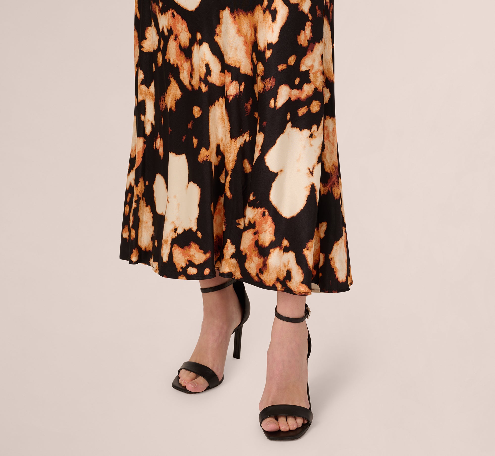 Elegant Printed Satin A-Line Maxi Skirt - Black Eclipse | Women's Fashion Skirt for Party, Wedding & Evening Outfits