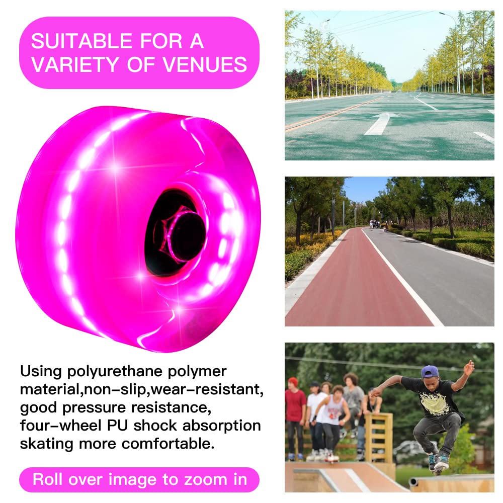 8 Pack 78A LED Light Up Roller Skate Wheels 32x58mm & 36x65mm with Bearings - Indoor/Outdoor Skating Wheels for Roller Skates, Quad Skates & Skateboards - Perfect for Night Skating, Rink & Street Use