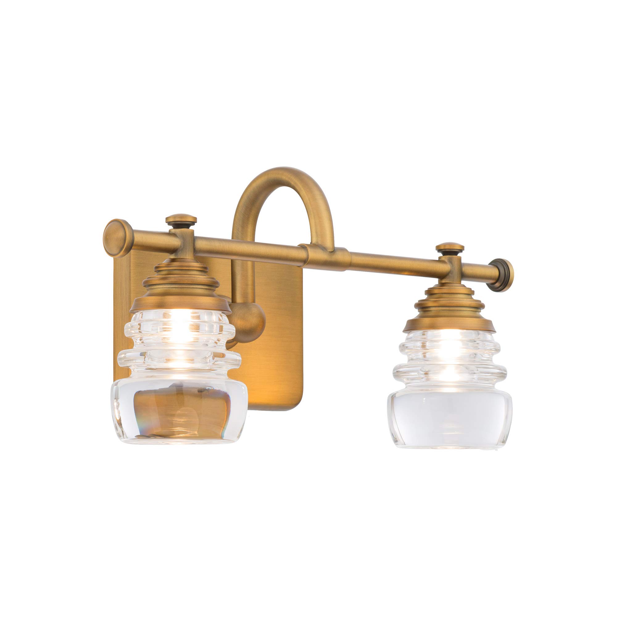 WAC Lighting dweLED Rondelle 2-Light LED Bathroom Vanity Light Fixture - Aged Brass Finish, 3000K Warm White - Perfect for Bathroom Mirror Lighting, Powder Room, and Bedroom Wall Sconces