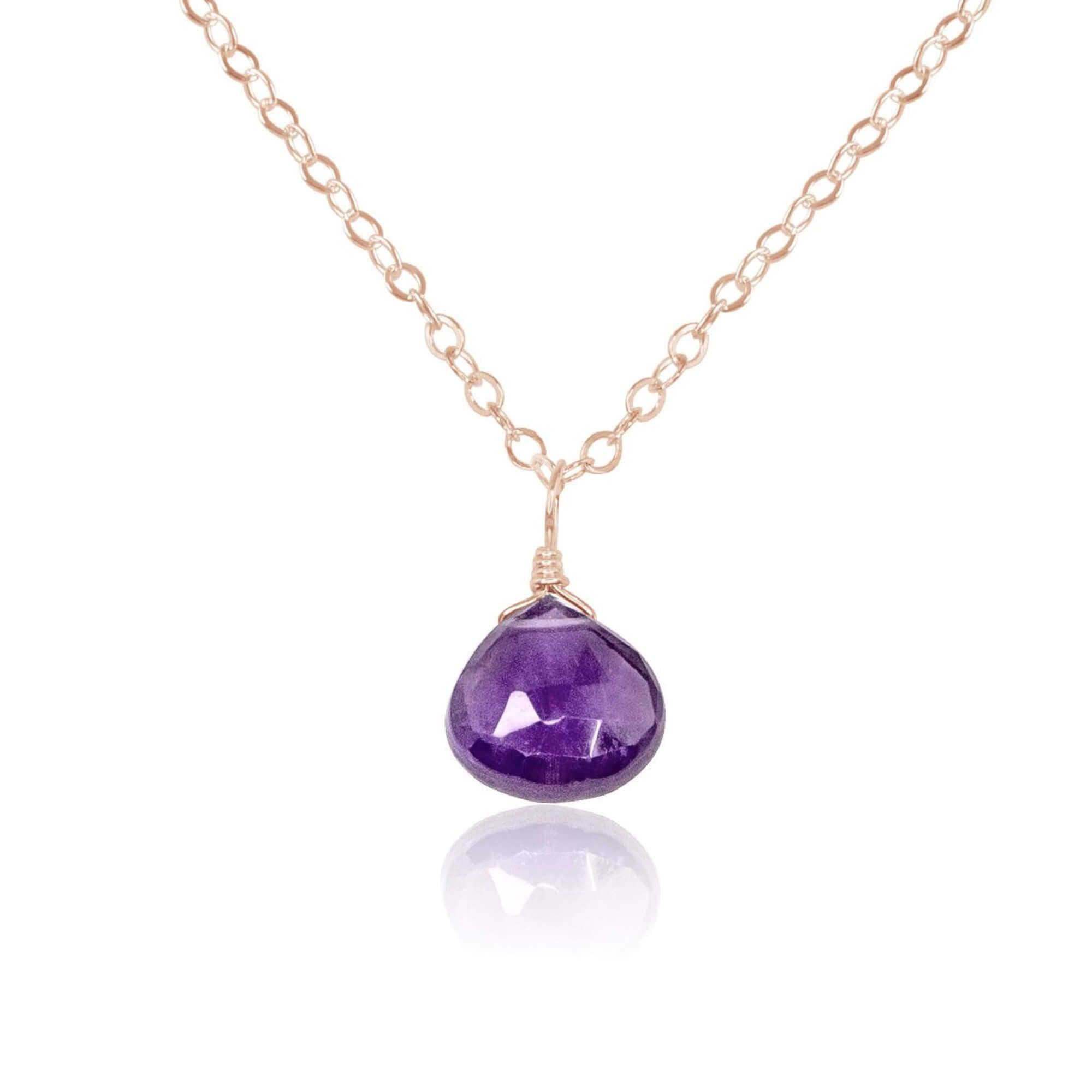 Tiny Amethyst Teardrop Crystal Pendant Necklace - Elegant Healing Jewelry for Women, Perfect for Meditation, Gifts & Spiritual Energy