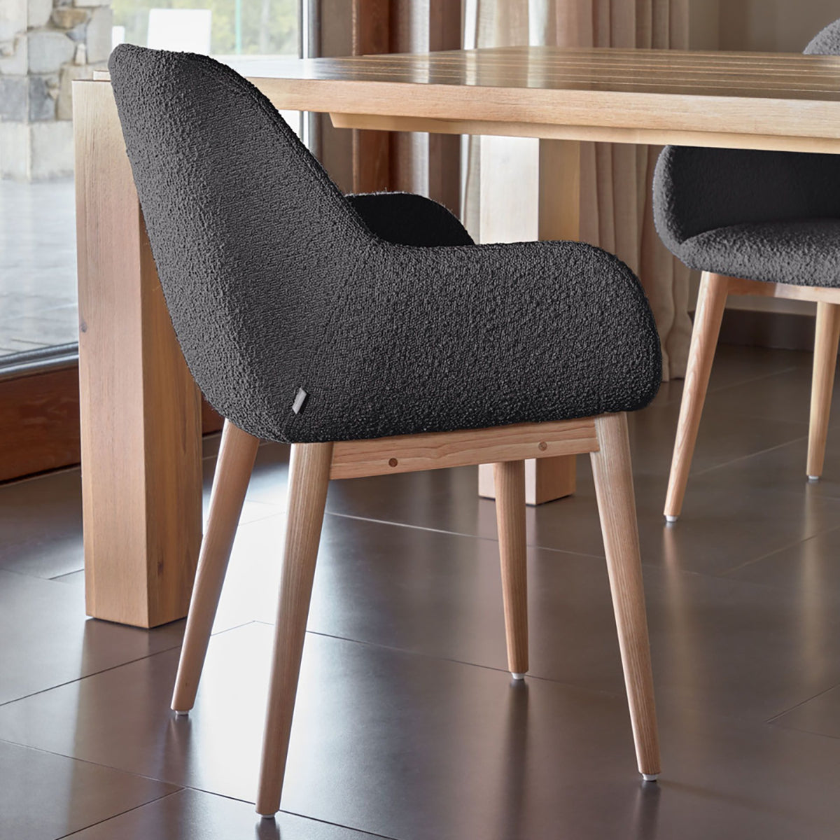 Konna Boucle Dining Chair - Modern Upholstered Accent Chair for Kitchen, Dining Room & Office - Soft Textured Fabric & Sturdy Wooden Legs