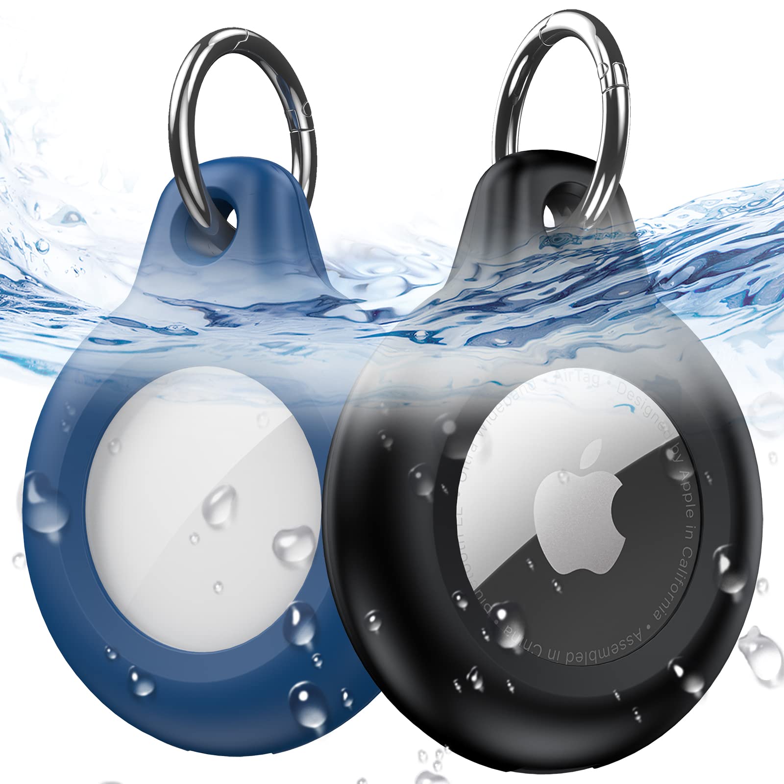Waterproof & Shockproof Airtag Keychain Case (2 Pack) - Anti-Scratch Apple AirTag Holder with Key Ring for Dog Collar, Wallet, Luggage Tracking - Black & Blue | Perfect for Travel, Pets & Everyday Item Security
