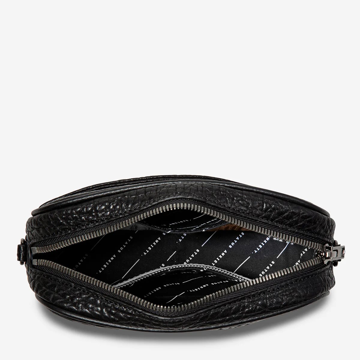 Status Anxiety Plunder With Webbed Strap Crossbody Bag in Black Bubble - Perfect for Everyday Use, Work & Night Out