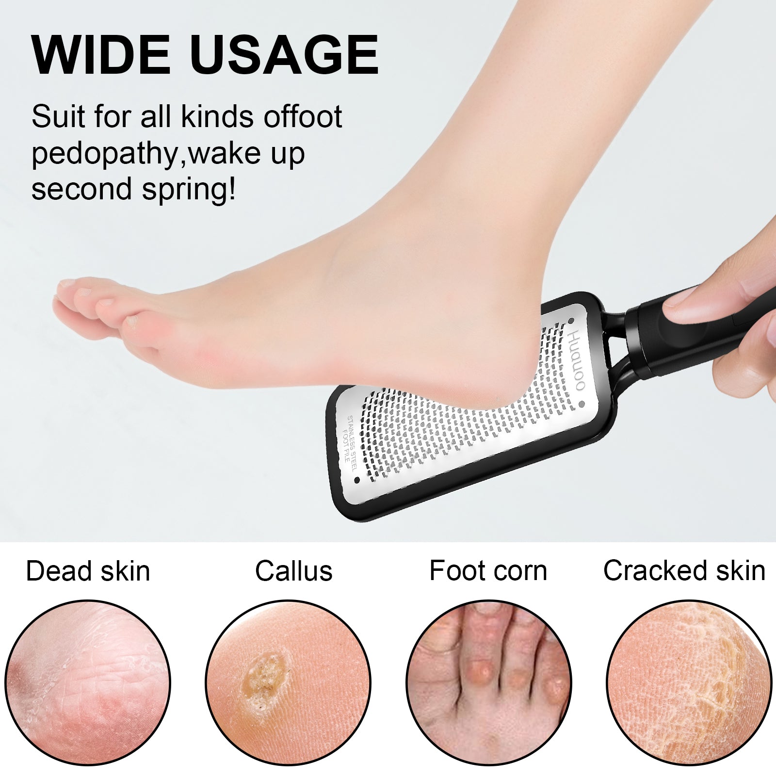 Huauoo Foot Rasp and File - Professional Metal Pedicure Tool for Hard Skin Removal - Perfect for Home Foot Care and DIY Pedicures