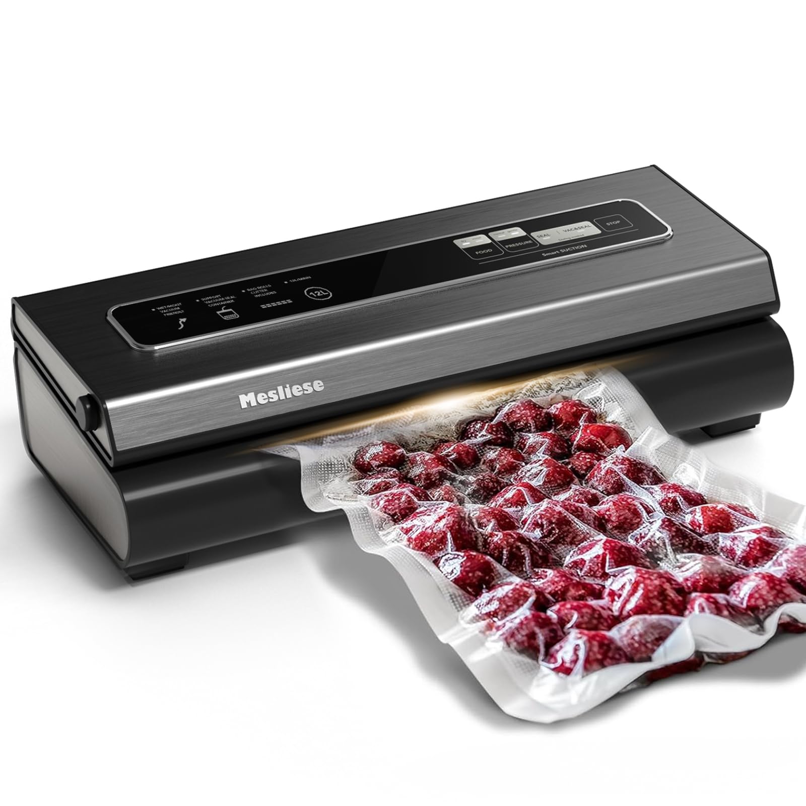 Premium 90Kpa 6-in-1 Compact Vacuum Sealer Machine for Food Preservation | Includes Cutter, 2 Bag Rolls & 5 Pre-cut Bags | Dry & Moist Modes | ETL Certified (Gray) | Perfect for Meal Prep, Sous Vide, Freezing & Long-Term Food Storage