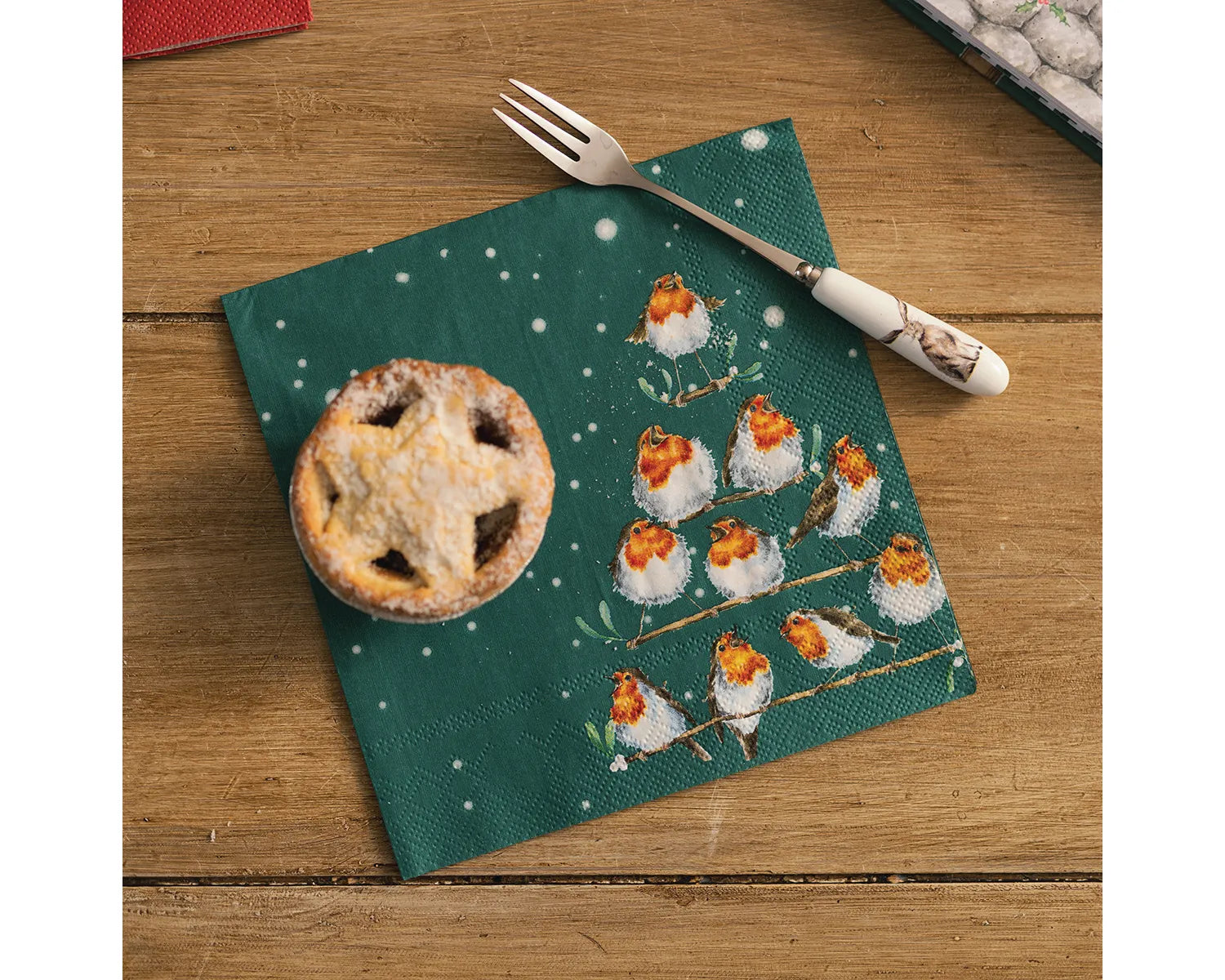 Wrendale Designs Christmas Lunch Napkin Set - Robin & Rockin' Robins Holiday Dinner Napkins for Festive Table Decor | Perfect for Christmas Parties, Family Gatherings & Seasonal Tablescapes