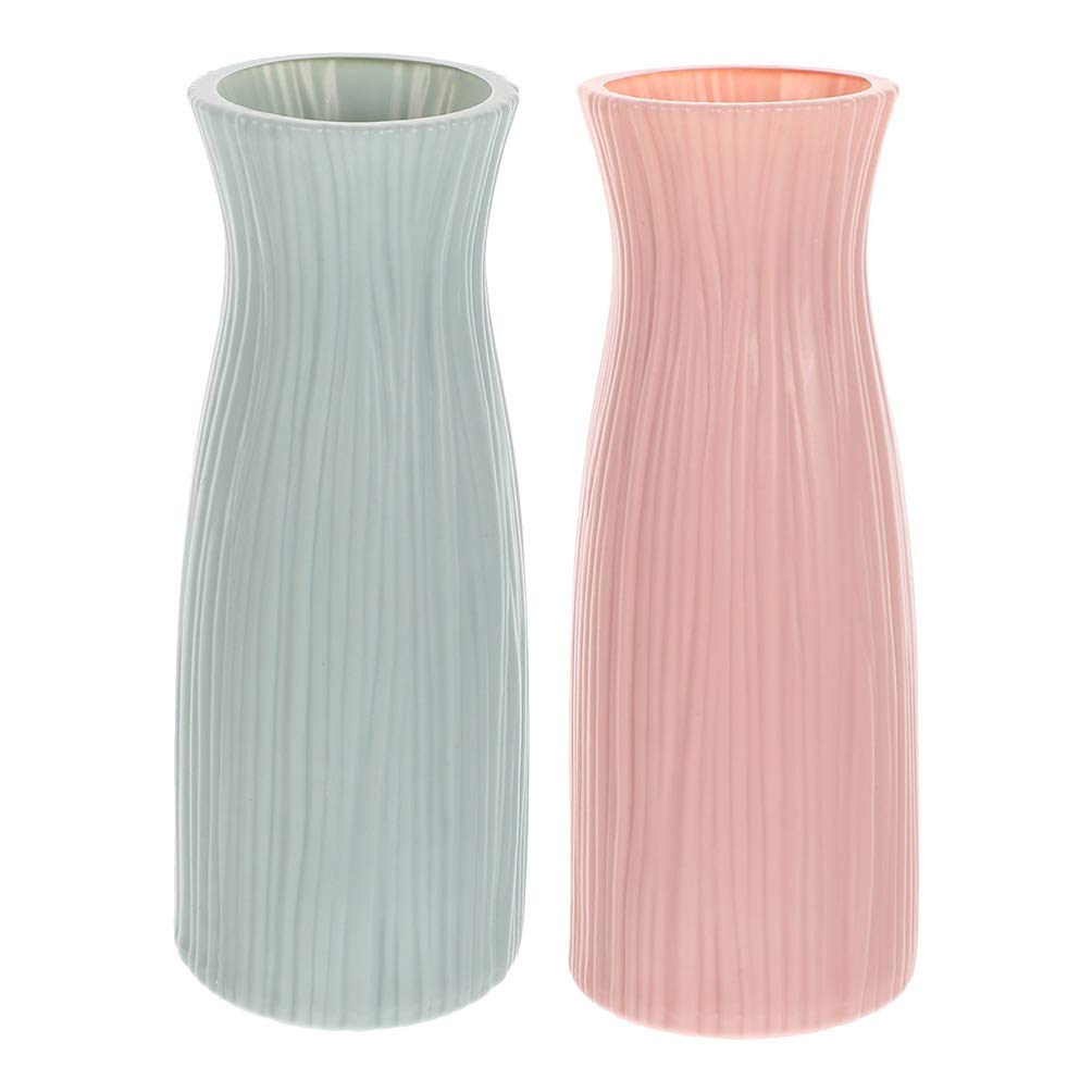DOITOOL 2-Pack Plastic Flower Vases - Imitation Ceramic Nordic Style Home Decor for Floral Arrangements, Table Centerpiece, Wedding & Living Room Decor (White)