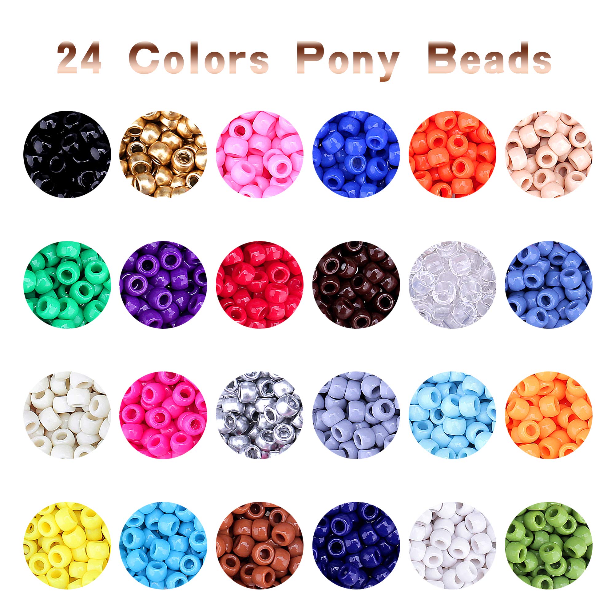 Greentime 9mm Pony Beads Bracelet Making Kit - 24 Rainbow Opaque Beads for DIY Friendship Bracelets & Necklace Crafts - Perfect for Independence Day Gifts, Kids Jewelry Making & Summer Camp Activities