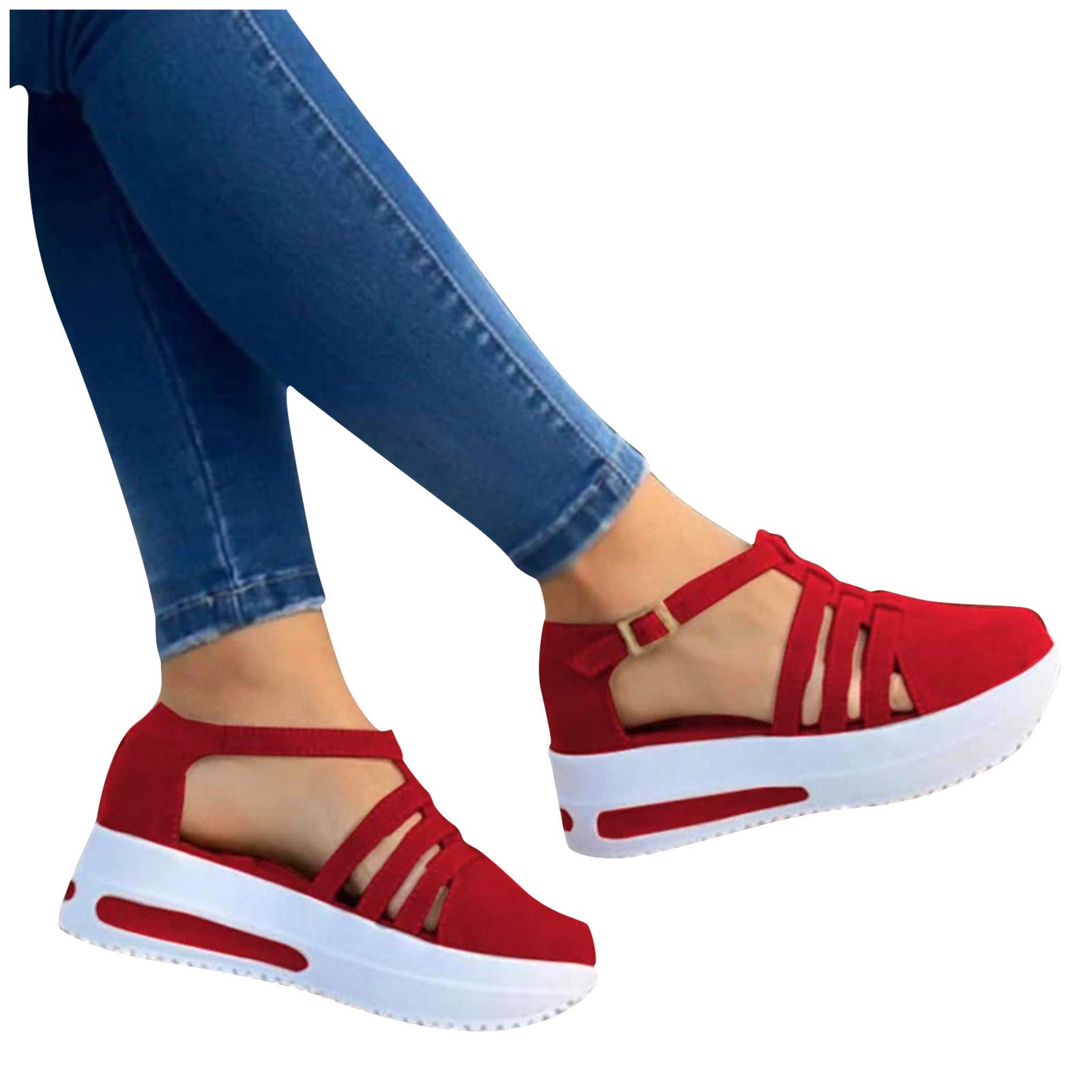 Women's Wedge Sandals with Ankle Buckle - 2021 Fashion Summer Beach Sandals, Open Toe Espadrille Platform Shoes for Casual Outings & Vacation Wear