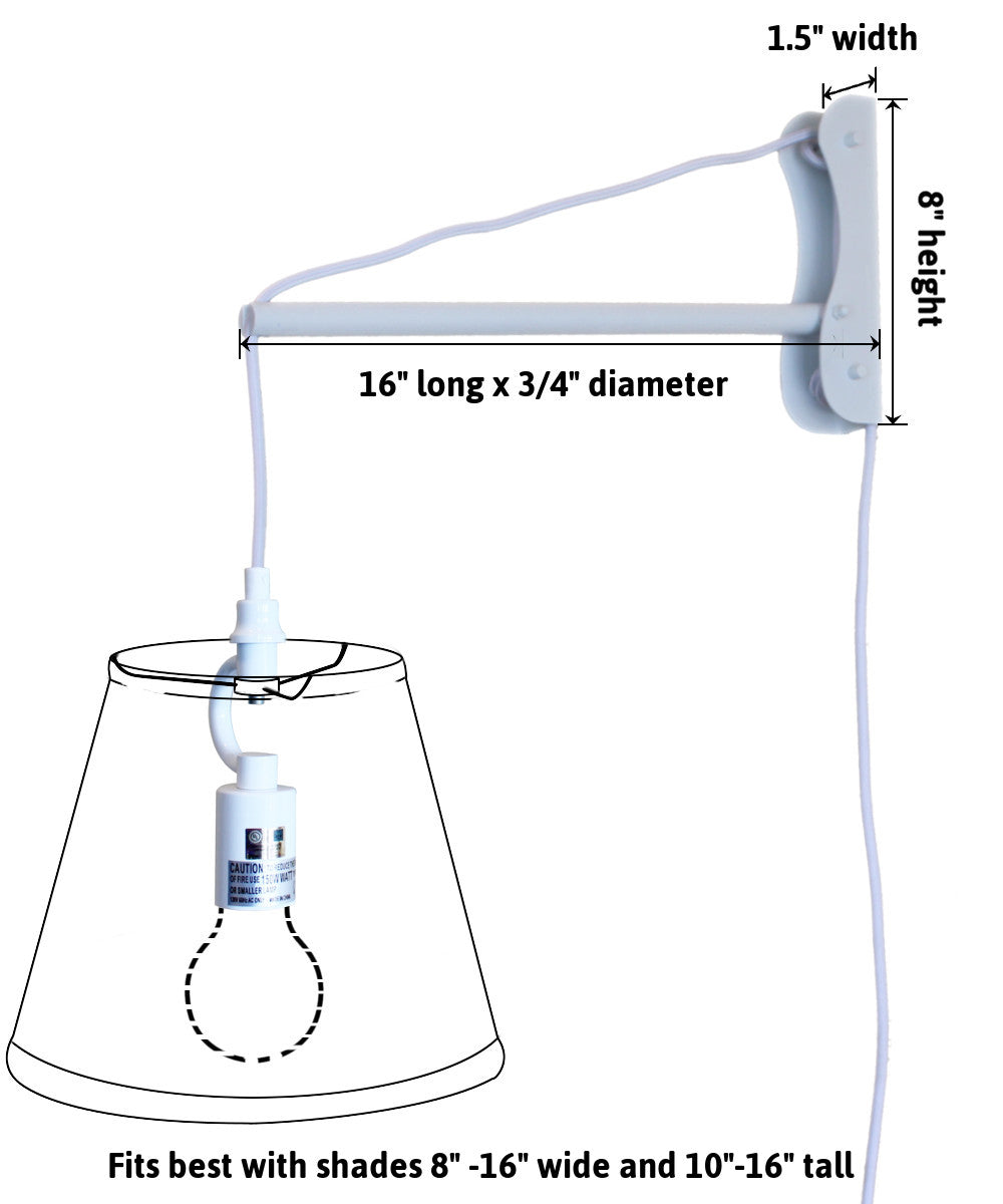 12W MAST Plug In Wall Mount Pendant Light with White Cord & Drum Shade - Modern Single Bulb Fixture for Bedroom, Kitchen, or Living Room Lighting